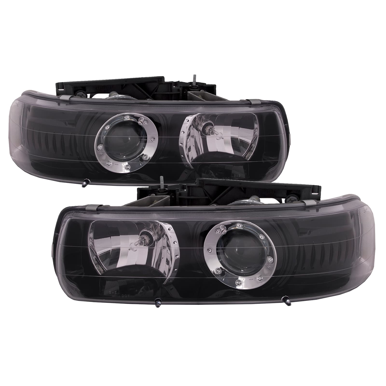 1999-2002 Chevrolet Silverado Headlights Set Black Projector Type Driver Left Passenger Right Pair Fits 1999-2002 Chevrolet Silverado/Tahoe