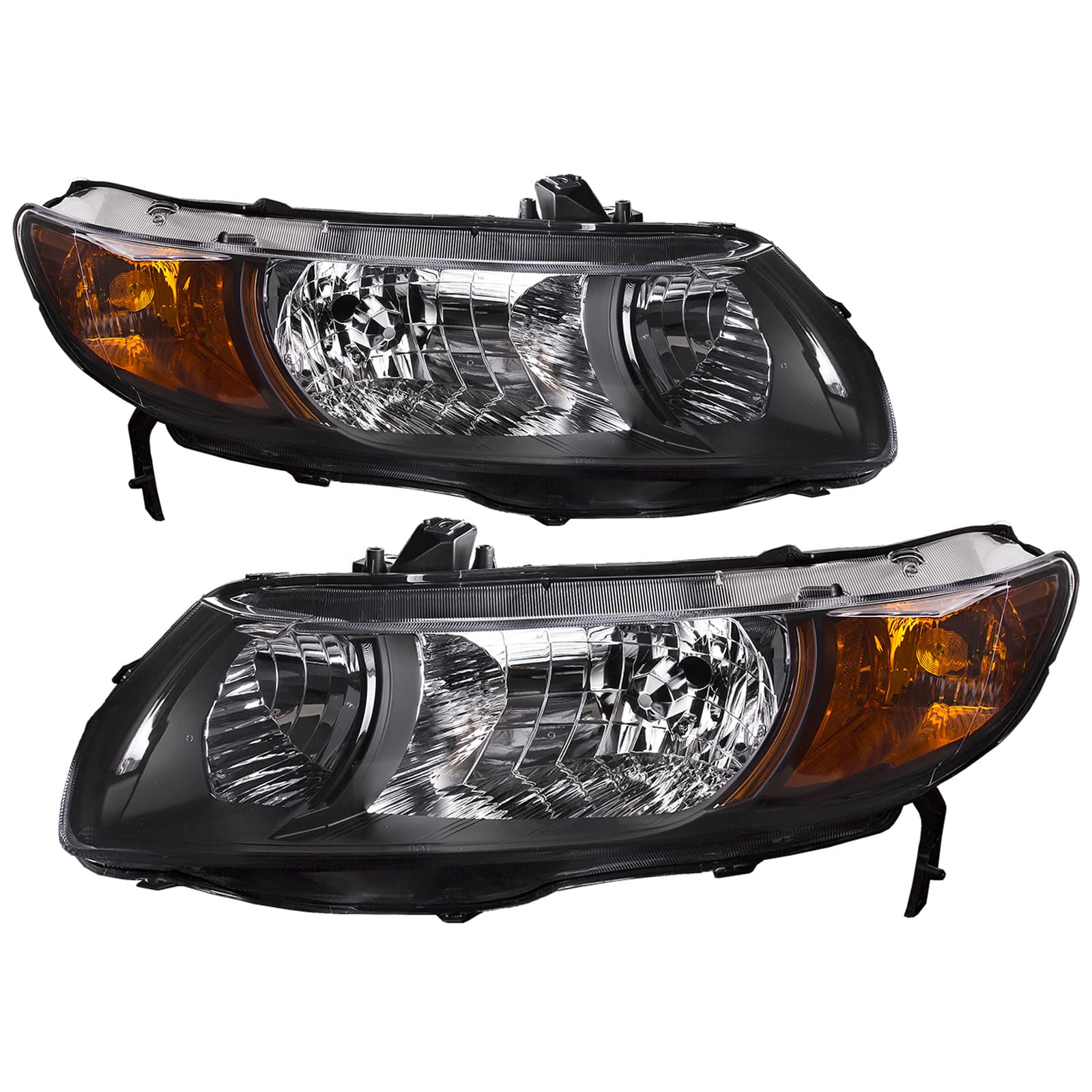 Headlights Fits Honda Civic 2006-2009 2 Door Coupe Includes Left Driver and Right Passenger Black Housing Halogen Lamps