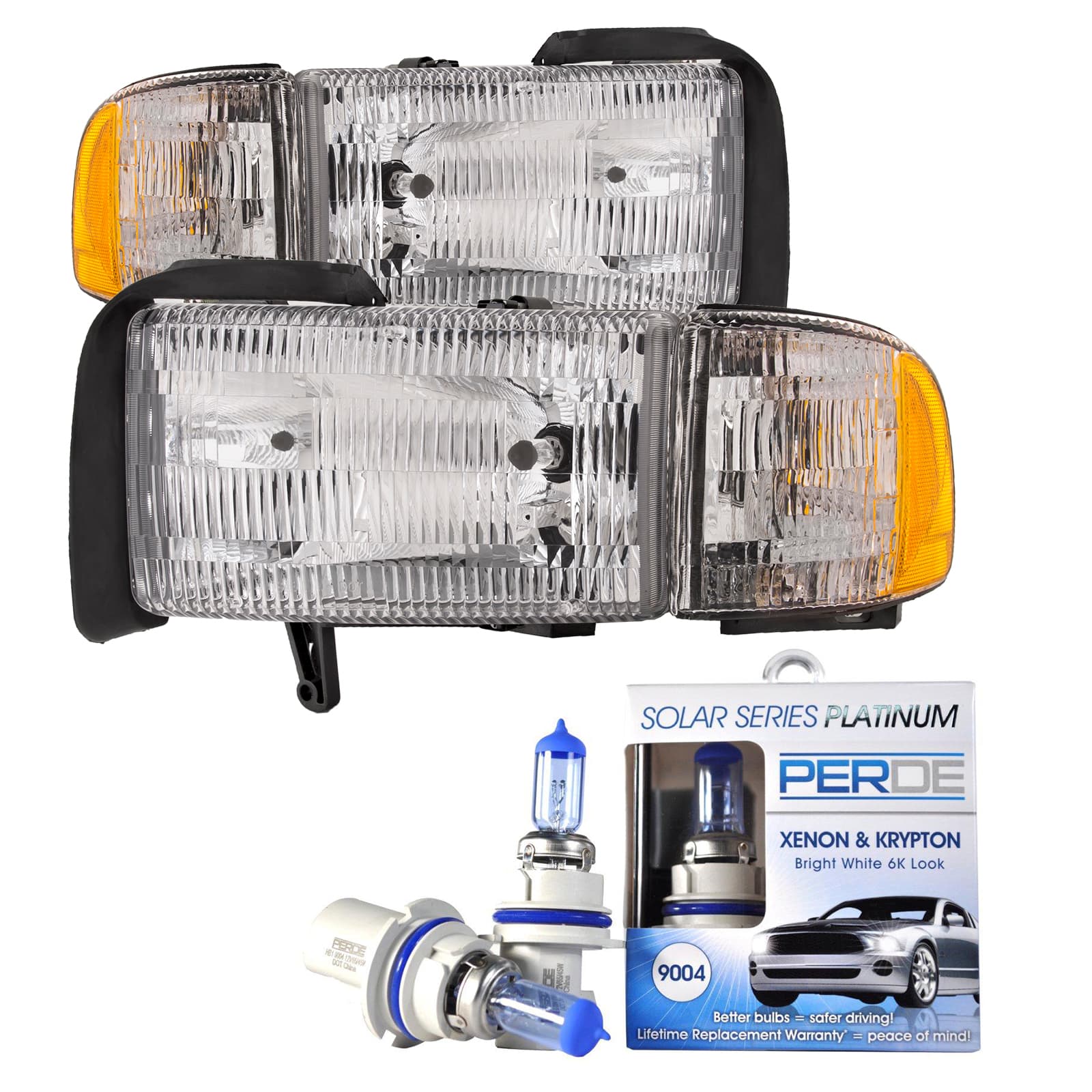 Headlights Fits Dodge Ram 1500 2500 3500 Includes Left Driver and Right Passenger Side Halogen Headlamps