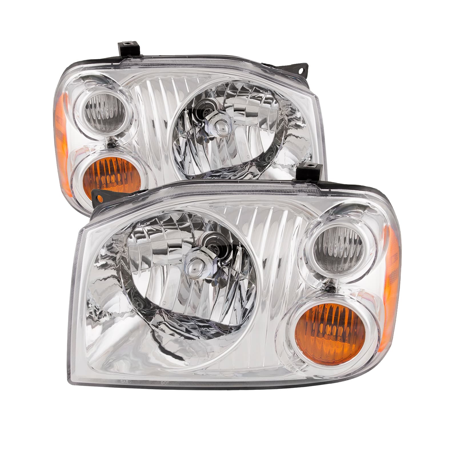 2001-2004 Nissan Frontier Headlights Pair Halogen Chrome Housing Driver Left Passenger Right Set Fits 2001-2004 Nissan Frontier (Base Xe Models)