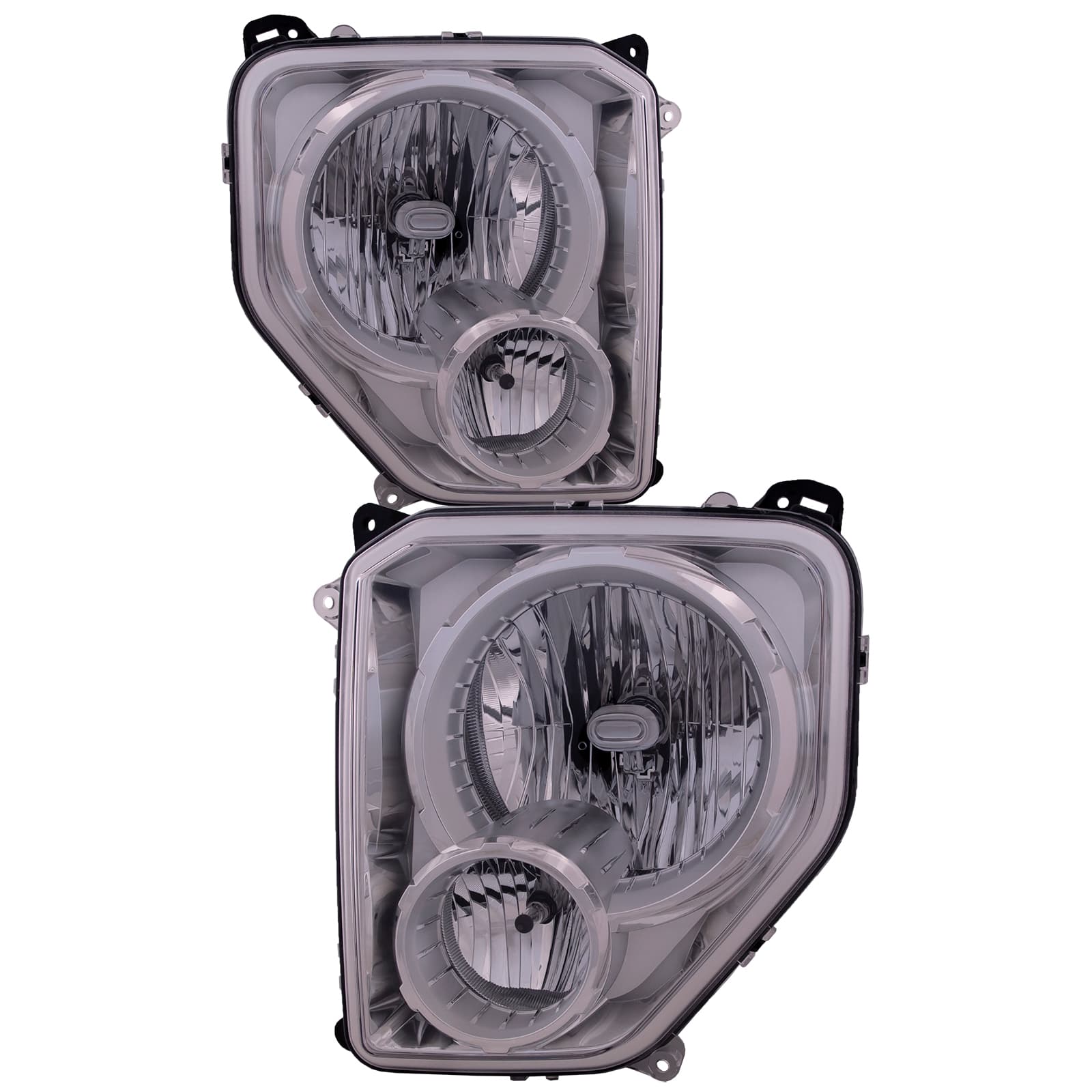 Headlights Pair Fits Jeep Liberty 08-11 Left Right Halogen Lamps And Fog Lights With Clear Lens and Chrome Housing