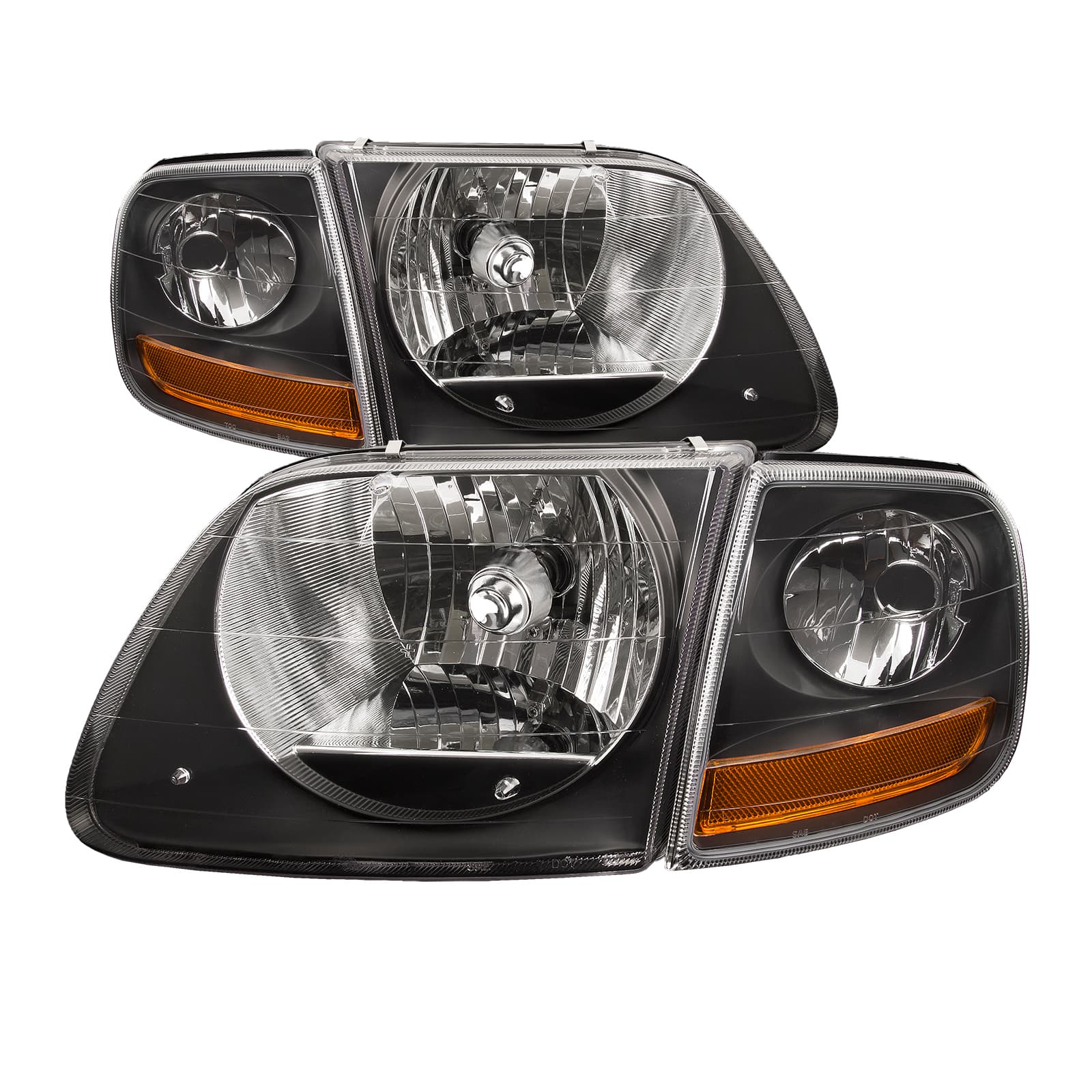 1997-2003 Ford F-150 Headlights Depot 97-03 Ford F-150 / 97-02 Expedition Headlights (Set; 4-Piece; Black; Clear Lens)