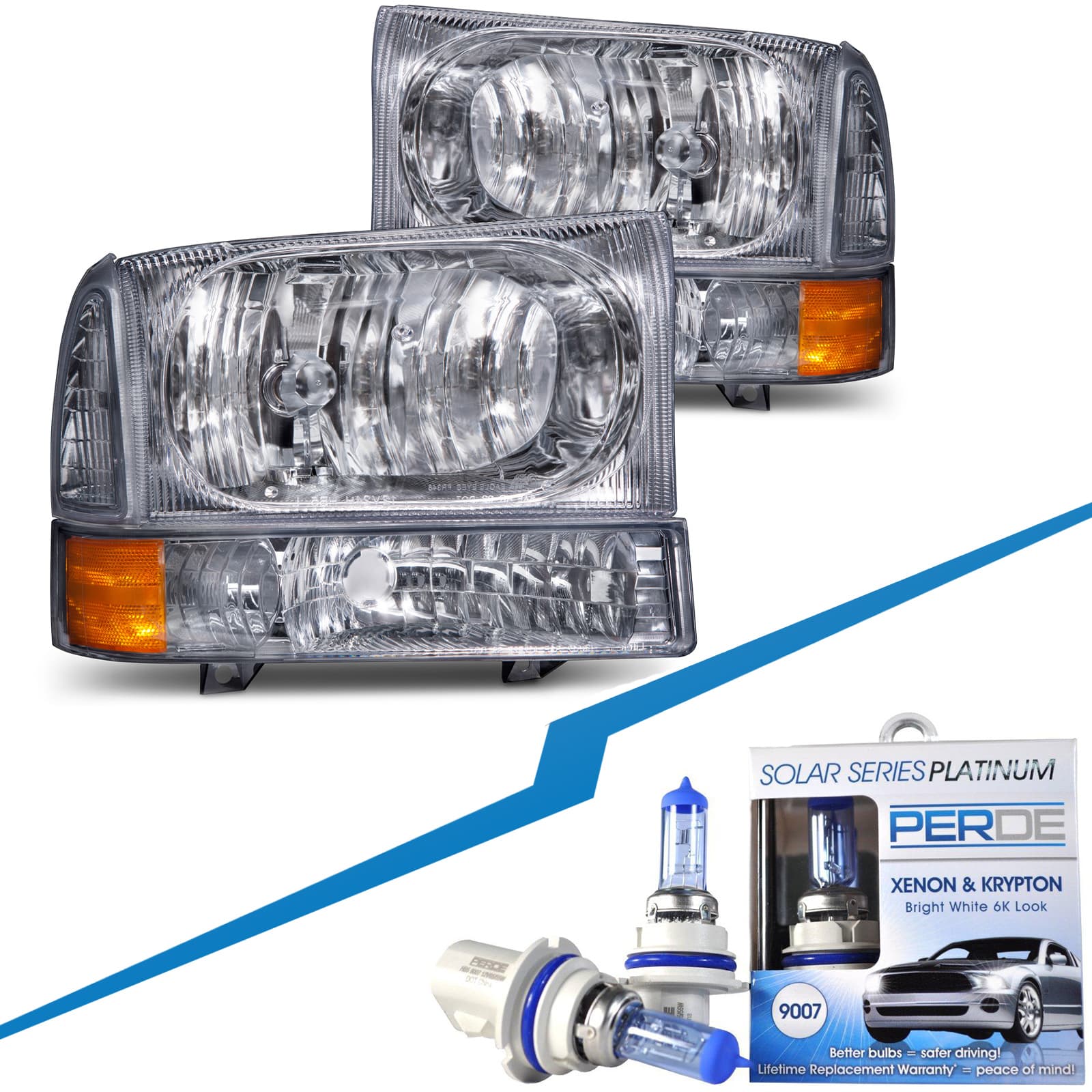 Headlights Fits Ford Excursion F-250 Super Duty F-350 F-450 F-550 Includes Driver and Passenger Side Halogen Headlamps