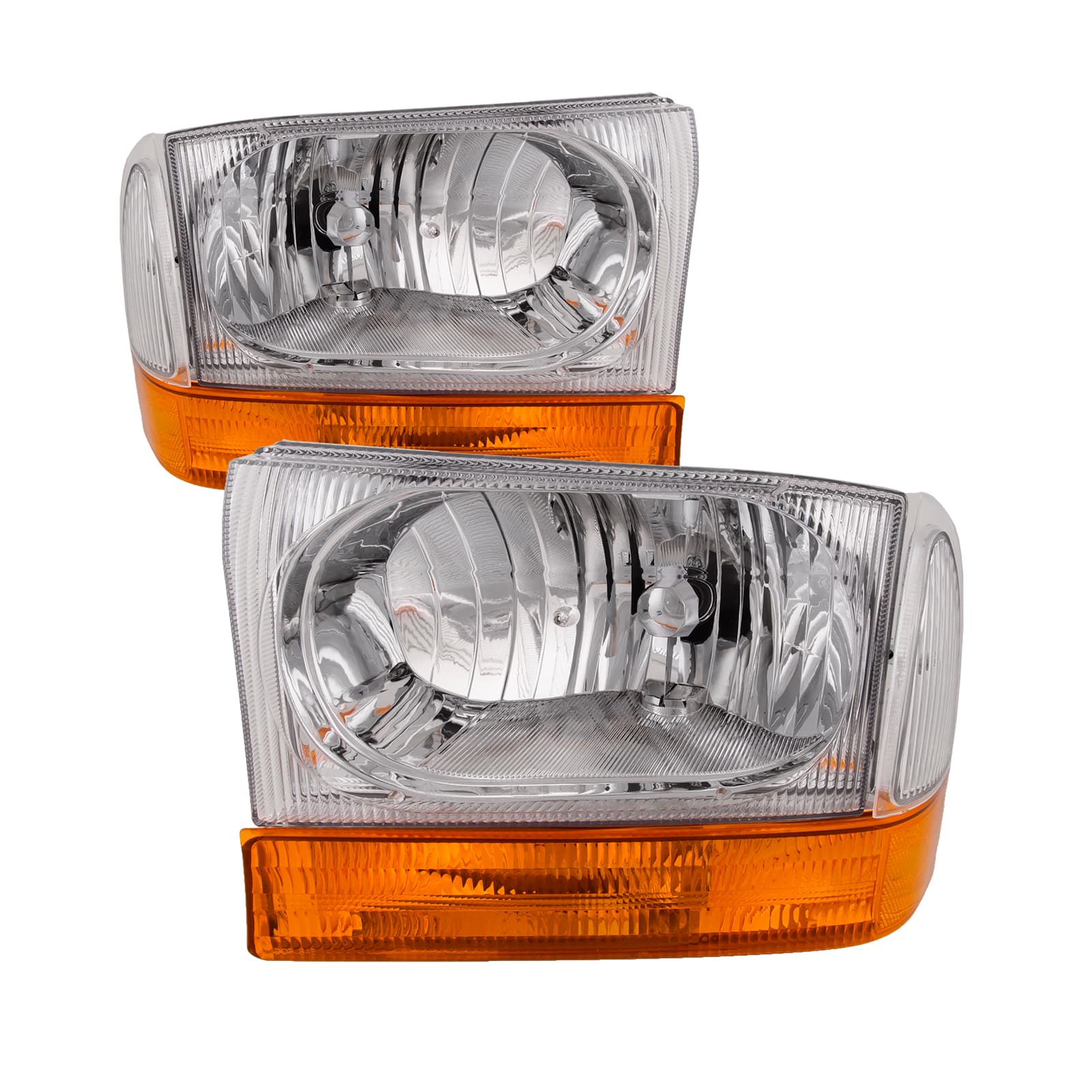 Euro Headlights 4-Piece Set w/Stock Corner Lights Fits Ford Excursion F-250 Super Duty F-350 F-450 Chrome Housing Halogen