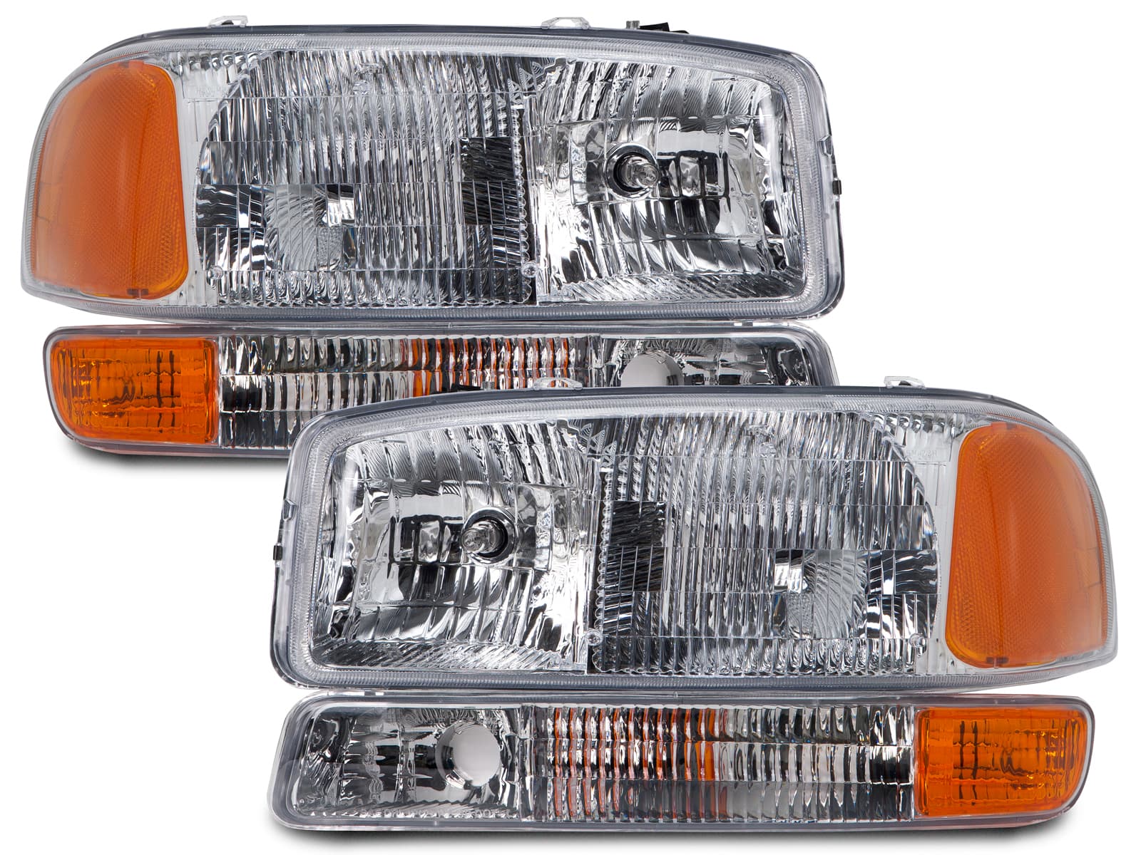 Headlights Fits GMC Sierra 1500 HD 2500 3500 Yukon XL Includes Left Driver And Right Passenger Side Headlamps 4-Piece Set Chrome Housing Halogen Park Signal Lights