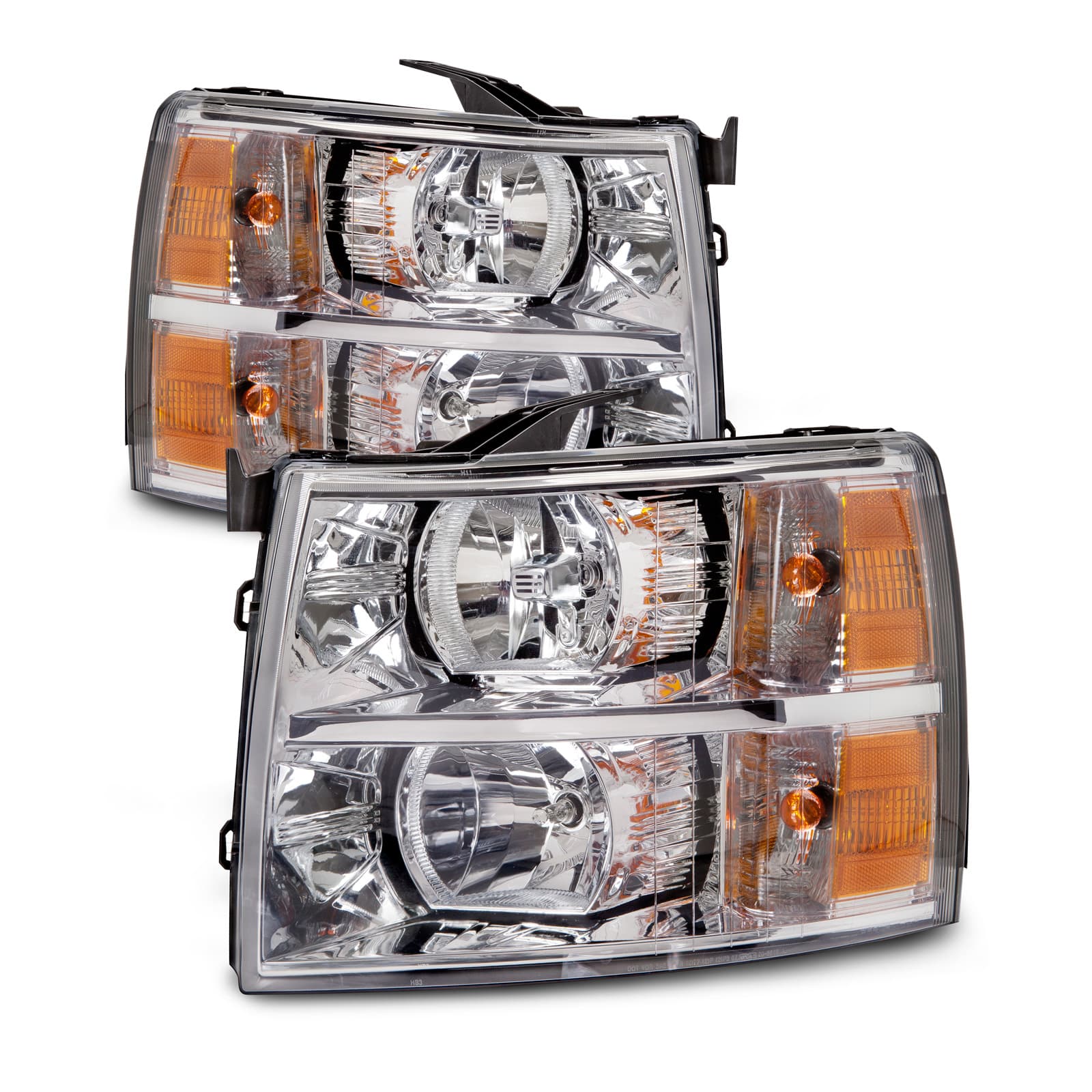 Headlights Fits Chevrolet Silverado 1500 2500 HD 3500 Includes Left Driver and Right Passenger Side Chrome Housing Halogen Lamps