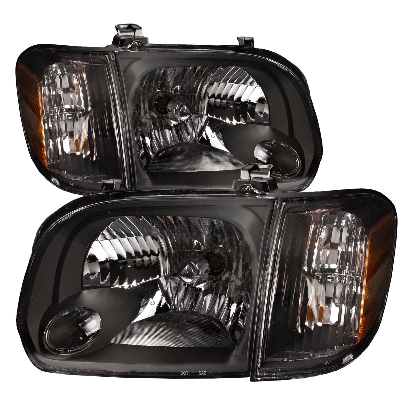 Headlights Compatible with Toyota Sequoia and Tundra 05-07 Black Housing Halogen Includes Left Driver and Right Passenger Side Headlamps