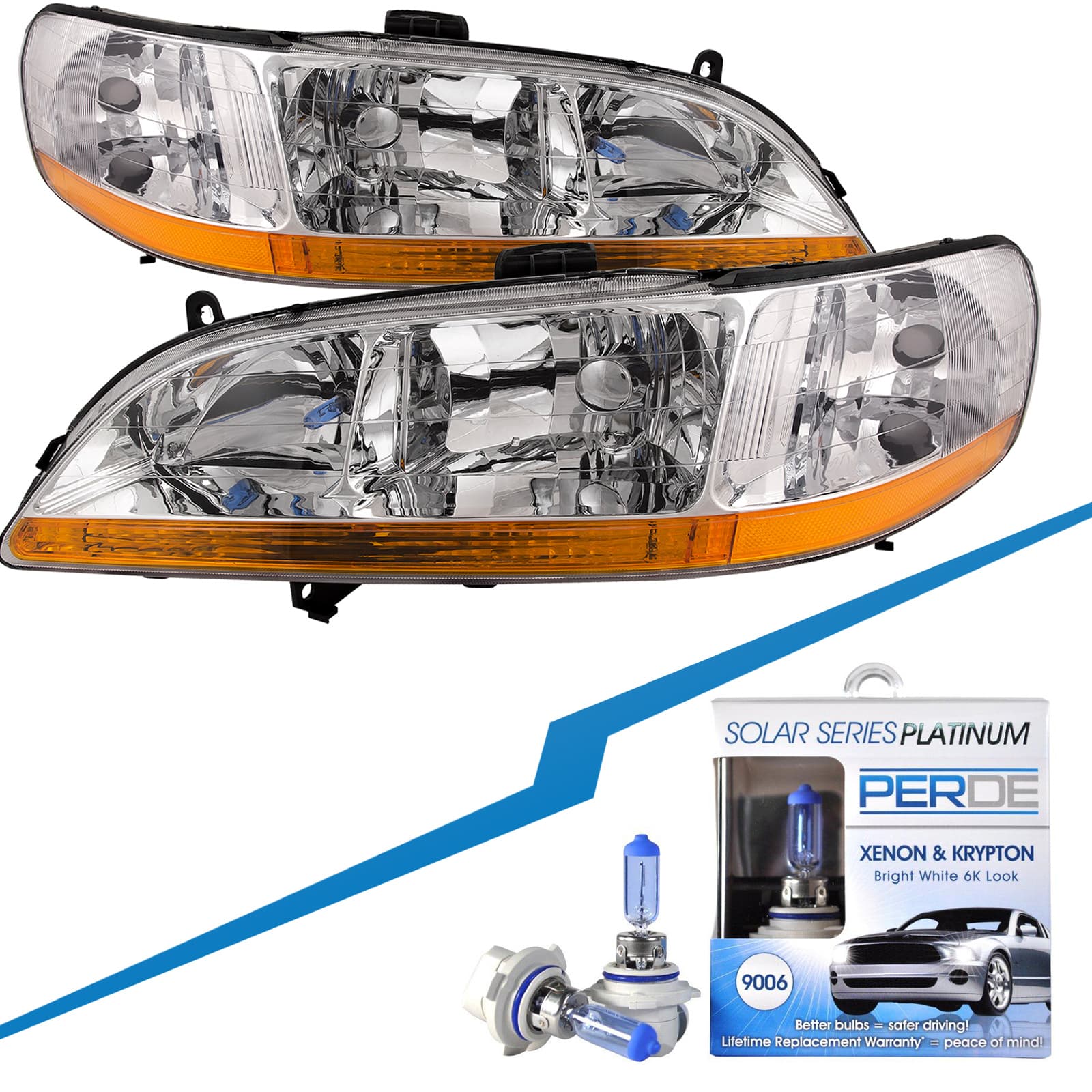 1998-2002 Honda Accord Headlights Fits 1998-2002 Honda Accord Sedan Coupe Chrome Housing Halogen Includes Left Driver and Right Passenger Side Headlamps