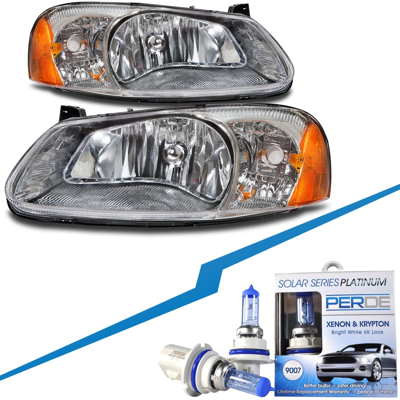 2001-2003 Chrysler Sebring Headlight Set W/ Halogen Xenon Bulbs Pair Assembly Fits 2001-2003 Chrysler Sebring Convertible/4-Door/2001-2006 Dodge Stratus 4-Door