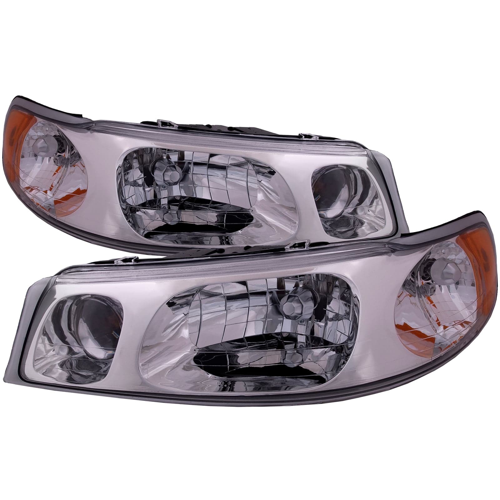 Headlights Set Halogen Chrome Housing Pair 1998-2002 Lincoln Towncar