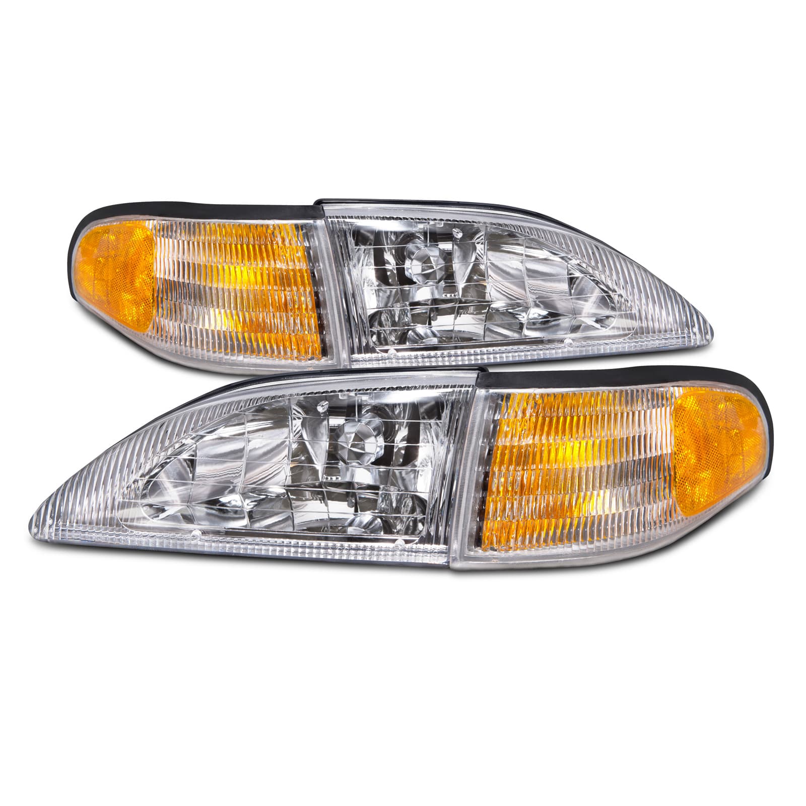 1994-1998 Ford Mustang PERDE 94-98 Ford Mustang Cobra Style Headlights (Set; 4-Piece; Amber Side Marker; Clear Lens)
