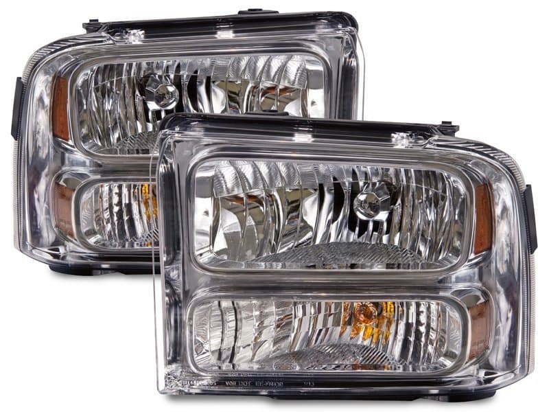 2005-2007 Ford F-250 Headlights Chrome Halogen Set Driver Left Passenger Right Pair Fits 2005-2007 Ford F-250/F-350/F-450 SuperDuty