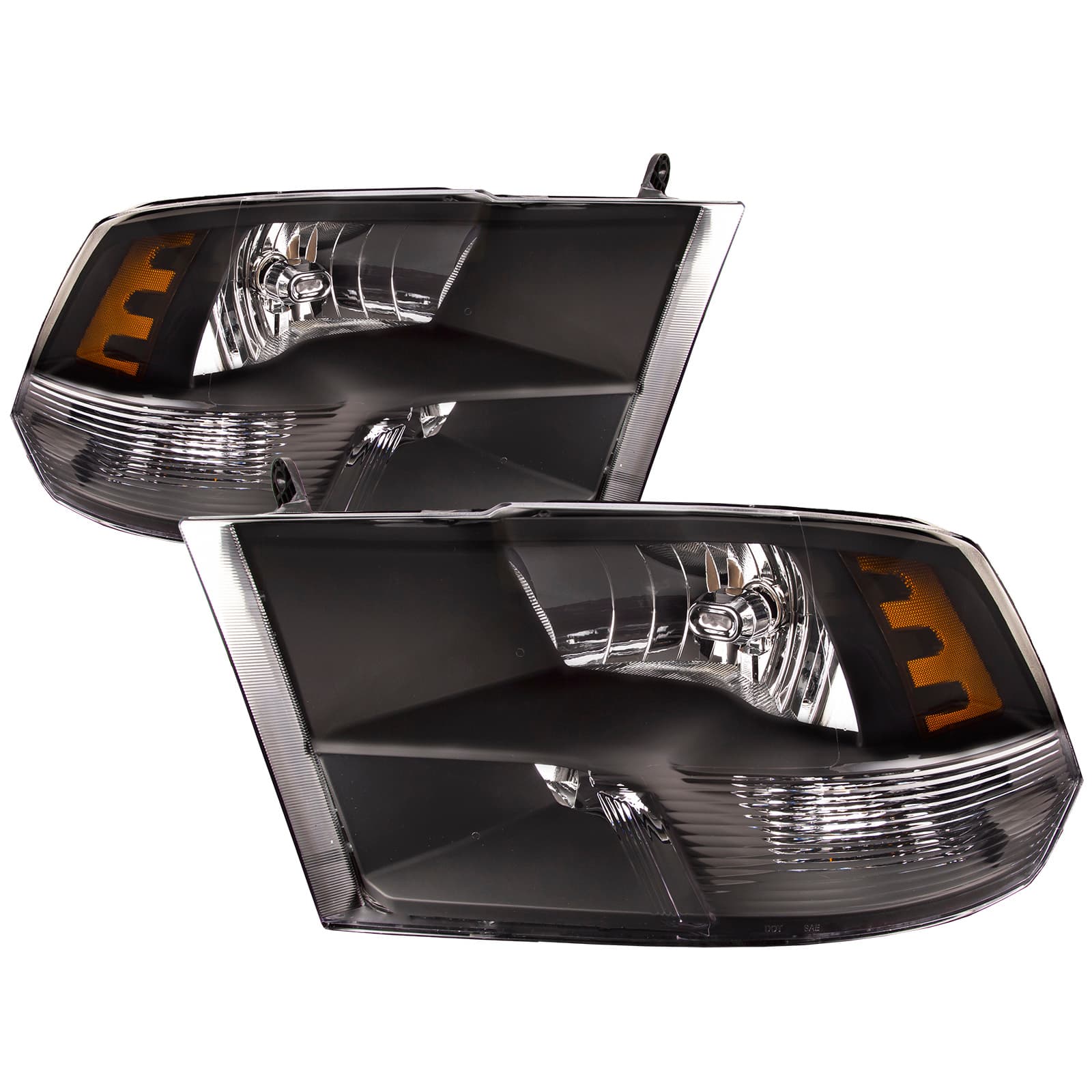 2013-2018 RAM 1500 Headlights Depot 13-18 Ram 1500/2500/3500 and 19-24 1500 Classic Headlights (Set; Halogen; Black Housing)