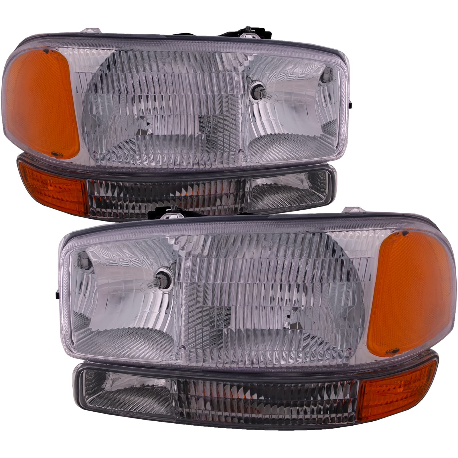1999-2006 GMC Sierra Headlights Halogen Chrome Set 4-Piece Driver Left Passenger Right Pair Fits 1999-2006 GMC Sierra/2000-2006 Yukon