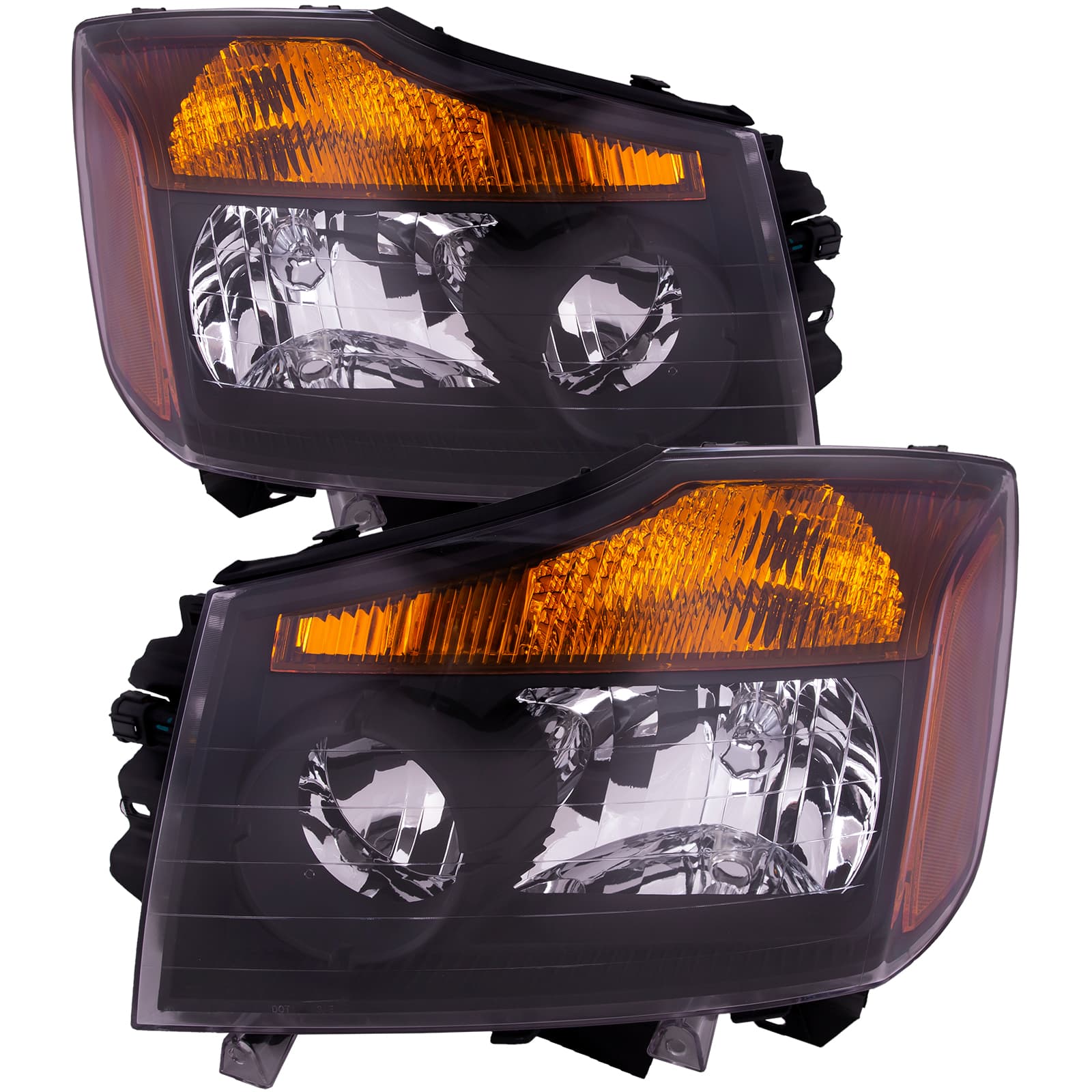 2008-2015 Nissan Titan Headlights Halogen Black w/Amber Set Driver Left Passenger Right Pair Fits 2008-2015 Nissan Titan