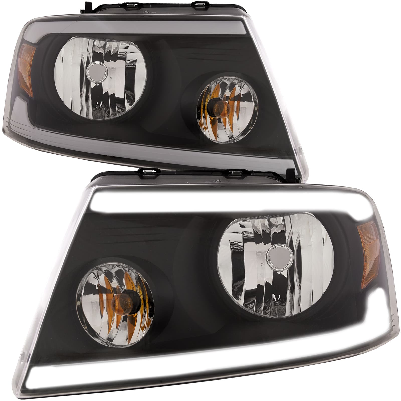 2004-2008 Ford F-150 Headlights Depot 04-08 Ford F-150 Performance Headlights (Set; LED DRL; Black)