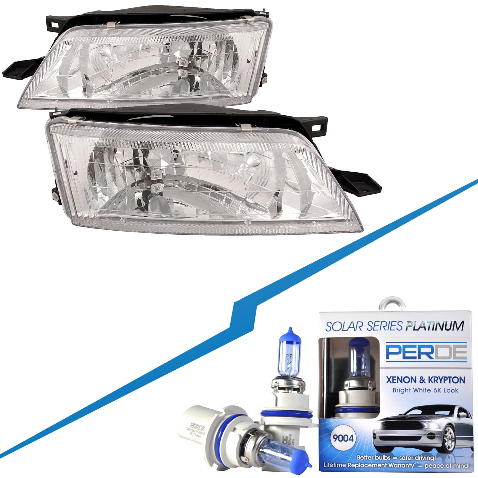 1997-1999 Nissan Maxima Halogen Headlights Set w/Xenon Bulbs Driver Left Passenger Right Headlamps Pair Assembly
