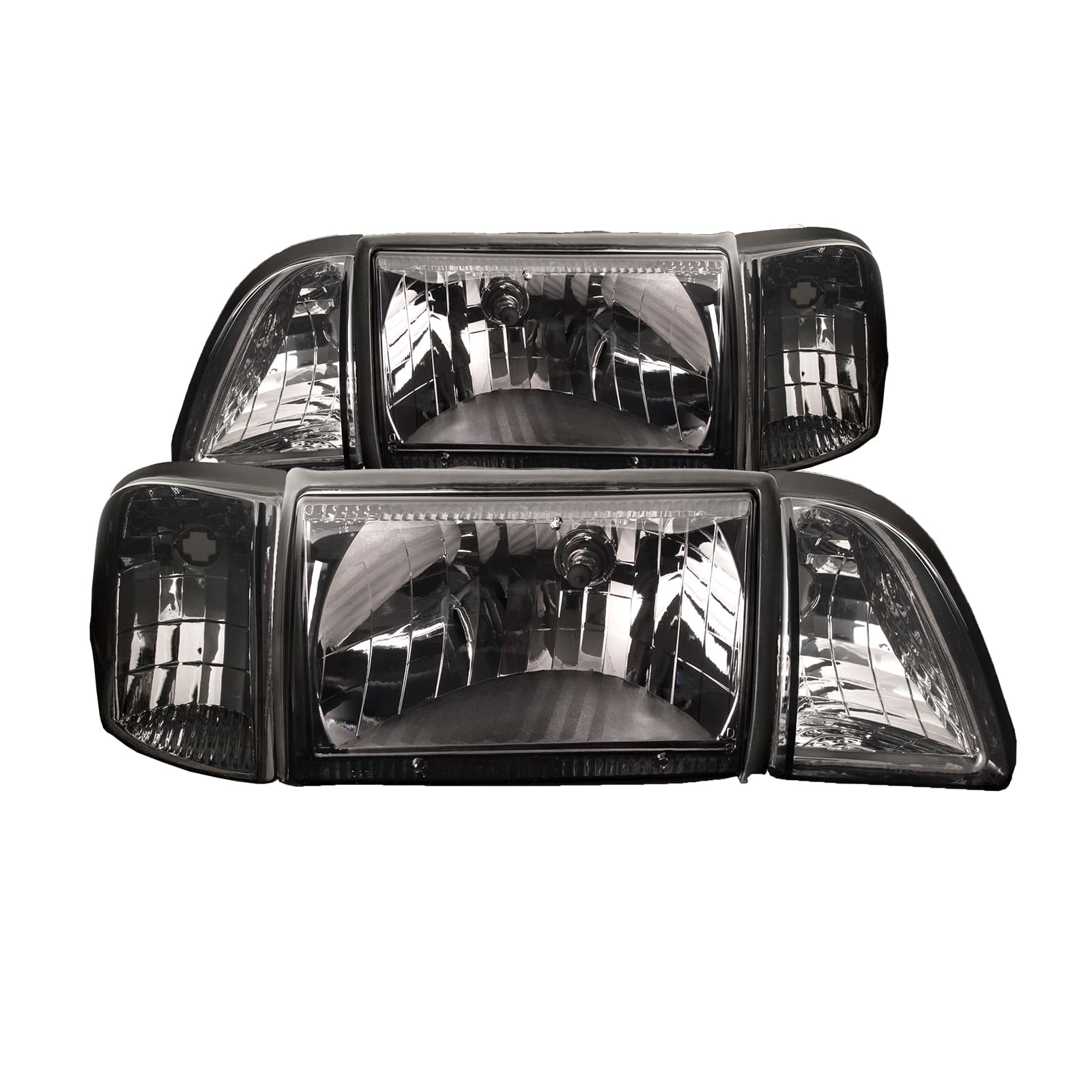 1987-1993 Ford Mustang PERDE 87-93 Ford Mustang Euro Style Headlights (Set; 12-Piece; Amber Side Markers; Smoked Lens)