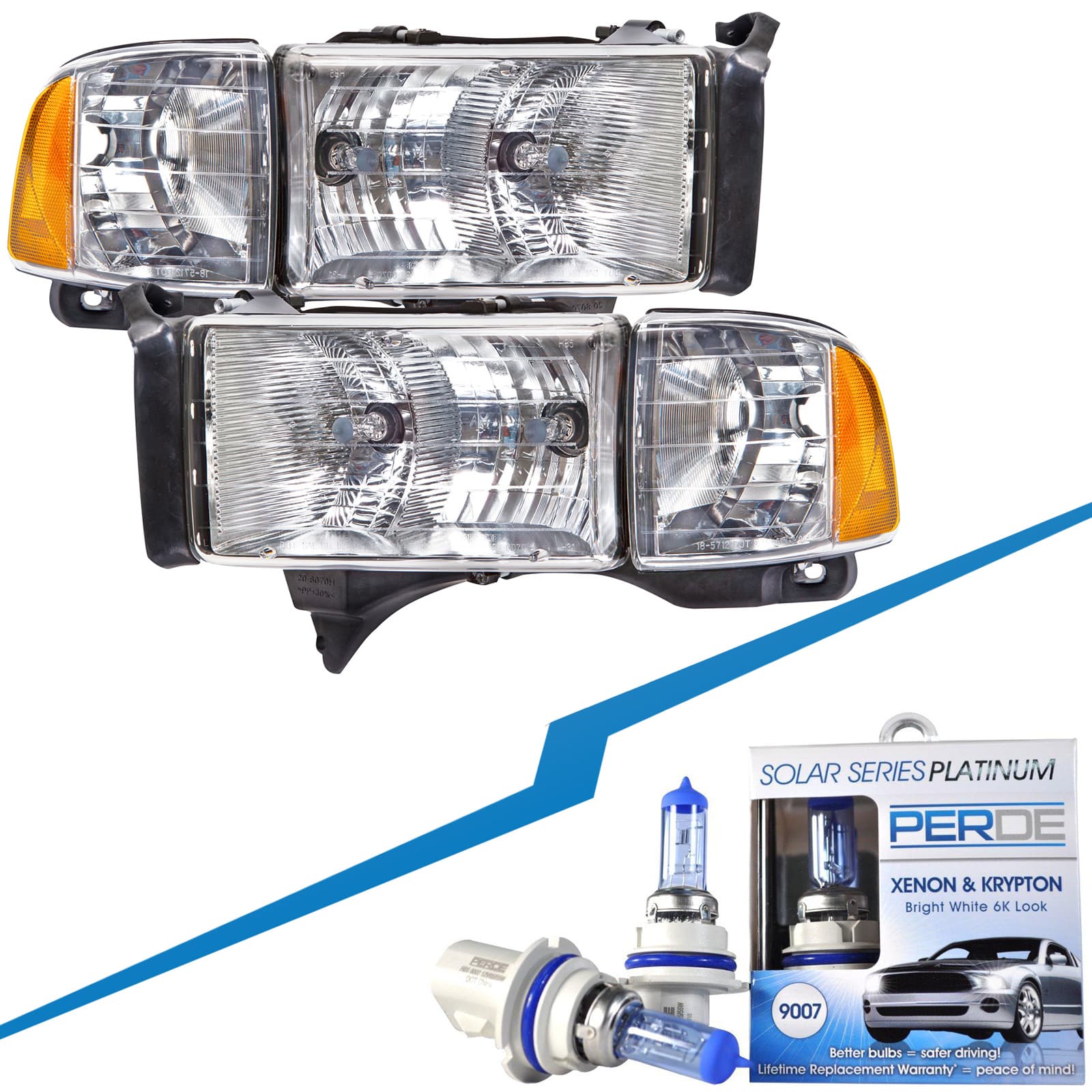 1999-2001 Dodge Ram Headlights Set W/Halogen-Type Xenon Bulbs Fits 1999-2001 Dodge Ram Sport 1500/ 99-02 25003500