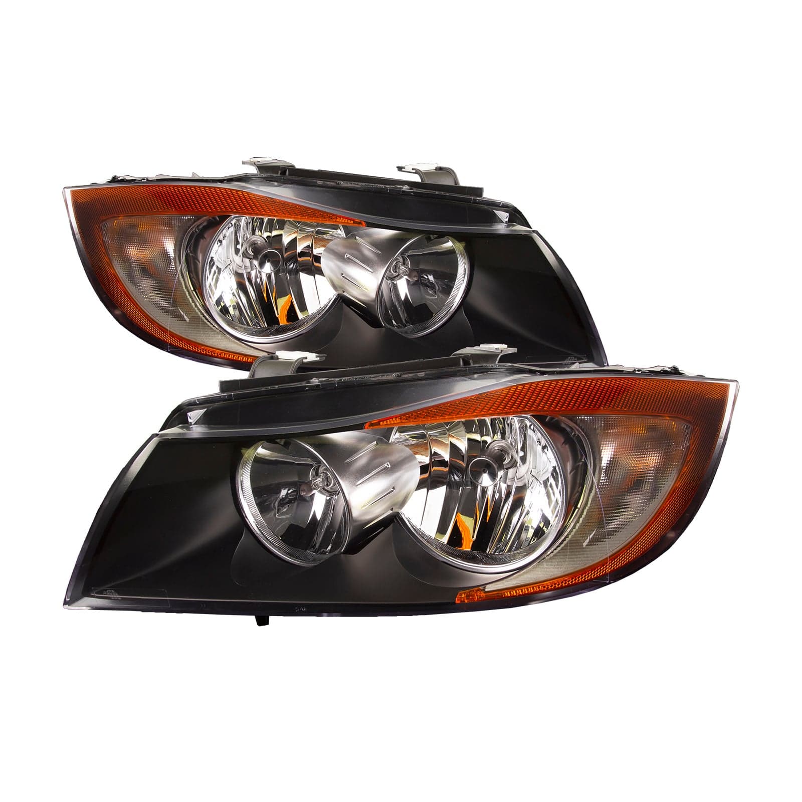Headlights Pair Fits BMW 3 Series 06-08 E90/E91 Sedan/Wagon Models Halogen Lamps With Clear Lens and Black Housing