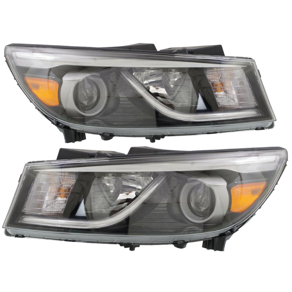 Headlights Set Fits Kia Sedona 15-18 Pair CAPA Certified Halogen Lamps Black
