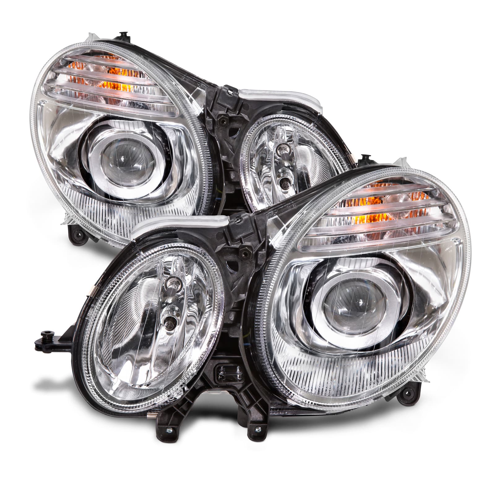 2006-2009 Mercedes-Benz E-Class Headlights Set Halogen Chrome Pair Assembly Fits 2006-2009 Mercedes-Benz E280 E320 E350 E-Class 07-09 4-Door /Wagon (Fits build date of 06/30/06 to 2009. W211 Chassis With Automatic Transmission Only)