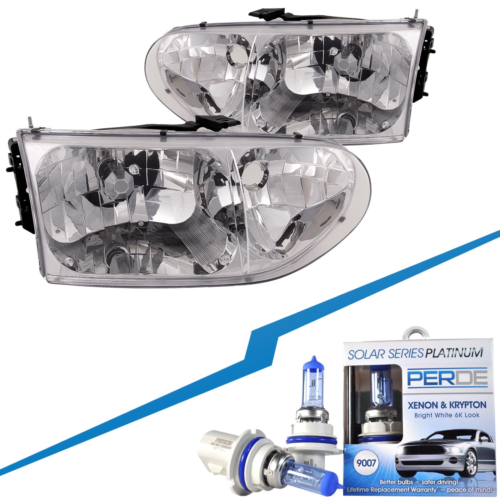 1999-2002 Mercury Villager/1999-2000 Nissan Quest Replacement Halogen Headlights Set Left Right Pair w/Xenons Headlamps Assembly