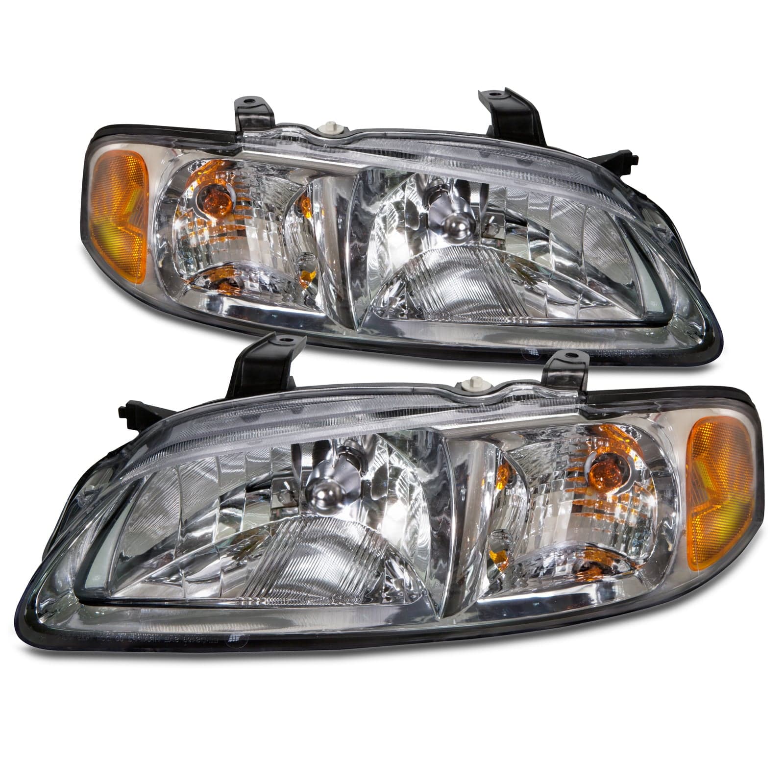 Headlights Fits Nissan Sentra 2000-2001 Includes Left Driver and Right Passenger Side Chrome Housing Halogen Headlamps