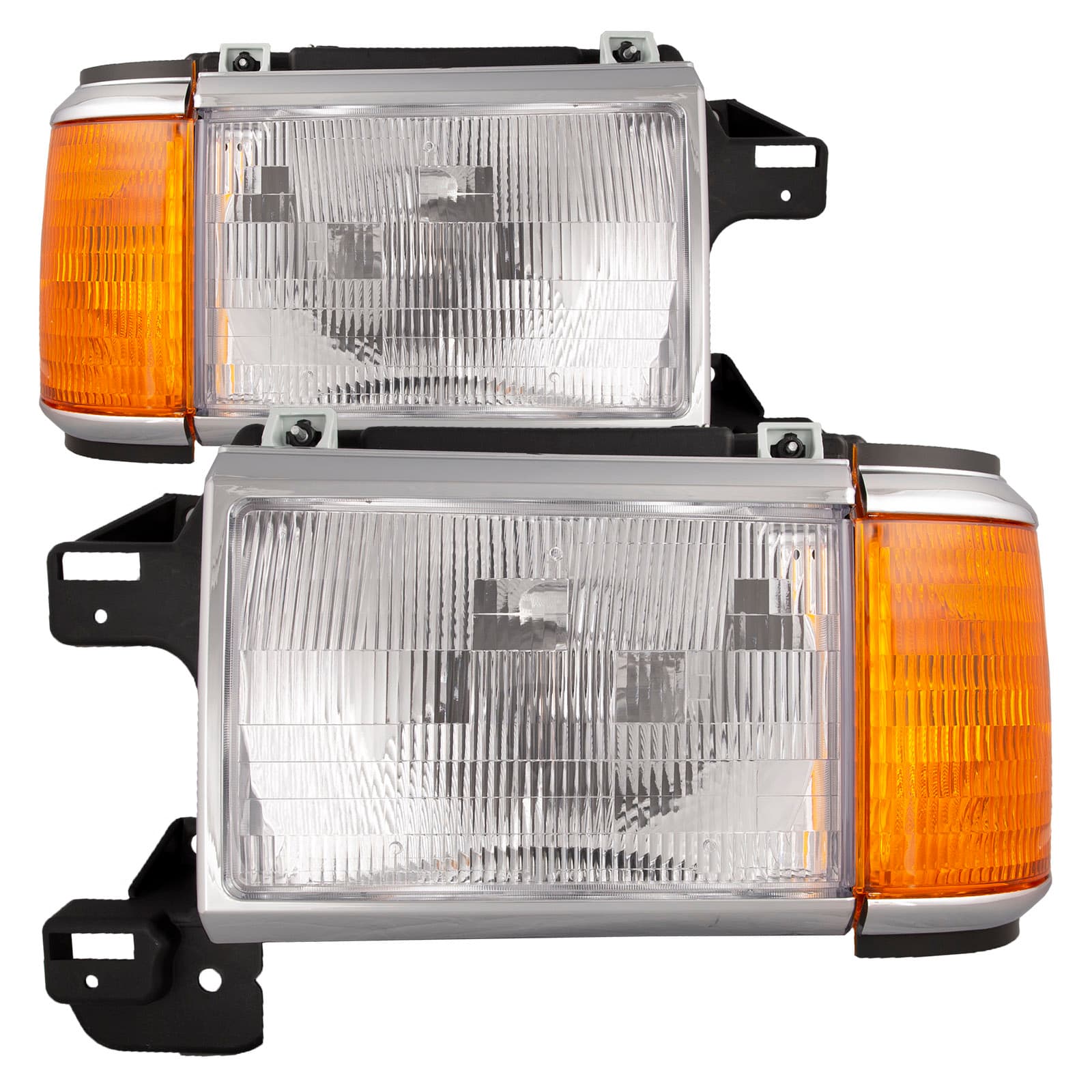 Headlights Fits Ford Bronco F-150 Includes Left Driver and Right Passenger Side Chrome Housing Halogen Headlamps