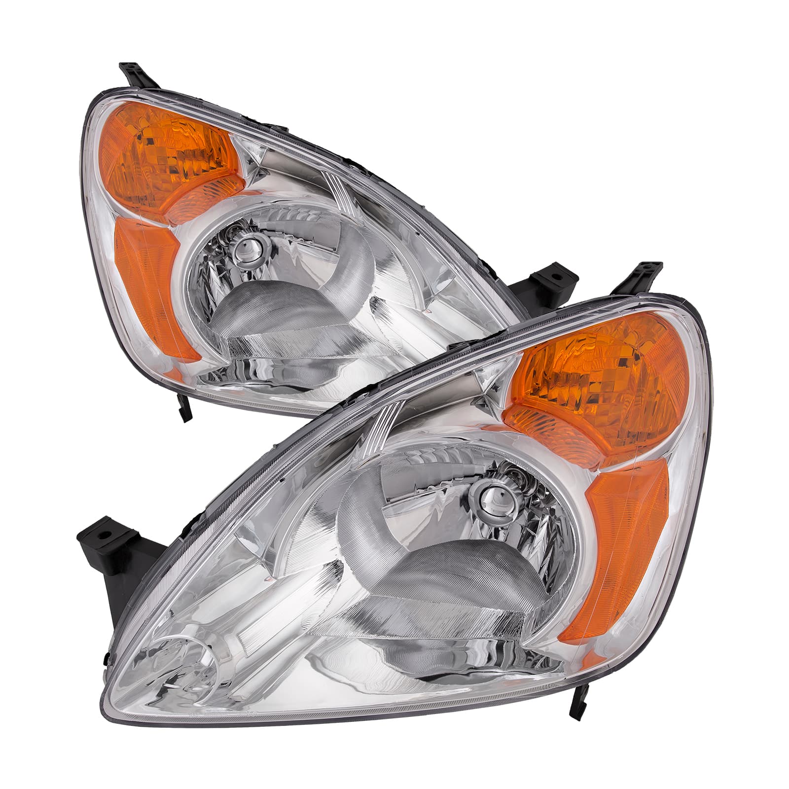 2002-2004 Honda CR-V Headlight Set Halogen Chrome w/Clear Lens Amber Driver Left Passenger Right Pair Fits 2002-2004 Honda CR-V
