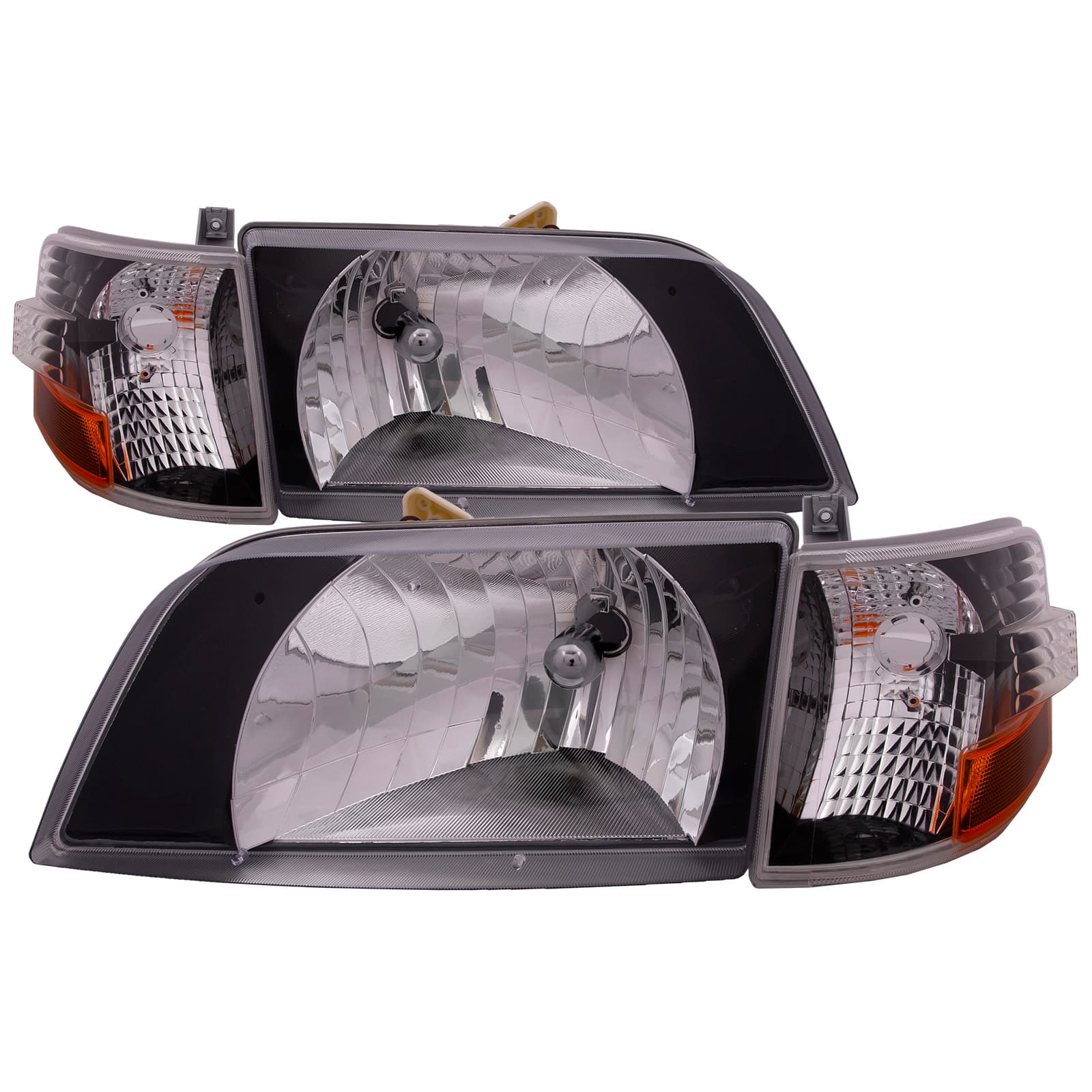 1996-2003 Volvo VNL Headlights Fits 1996-2003 Volvo VNL Black Diamond Bezel Housing Includes Left Driver and Right Passenger Side Headlamps With Signal Marker Light