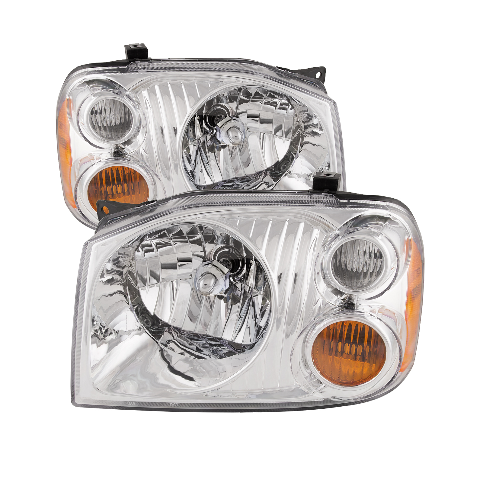 2001-2004 Nissan Frontier Headlights Pair Halogen Chrome Housing Driver Left Passenger Right Set Fits 2001-2004 Nissan Frontier (Base Xe Models)