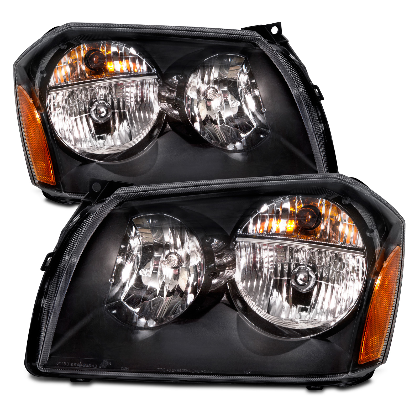 2005-2007 Dodge Magnum Black Halogen Headlights Set