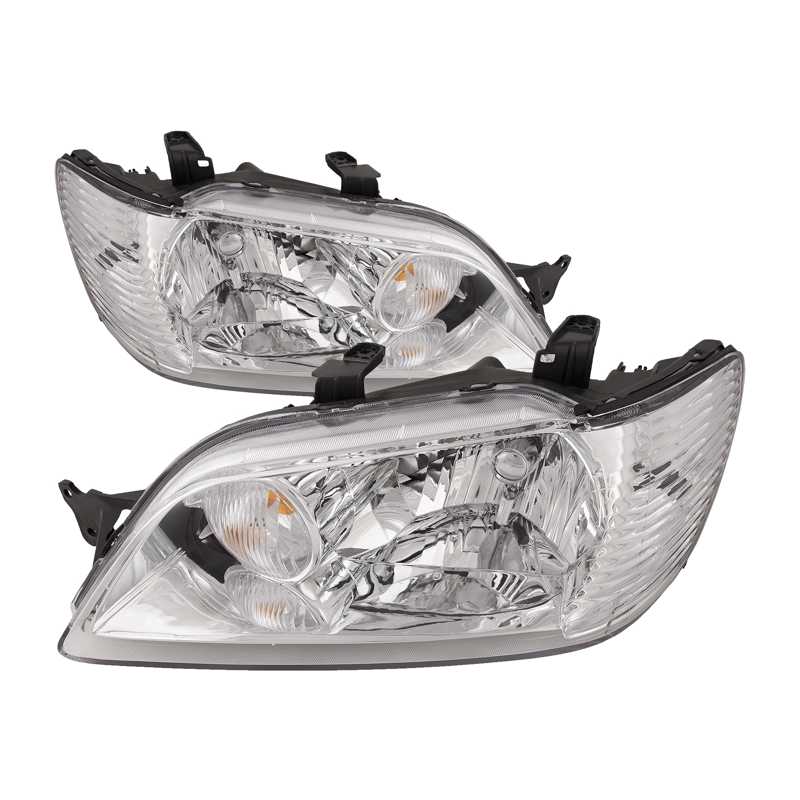 Chrome Housing Halogen Headlights Fits Mitsubishi Lancer 2002-2003 Includes Left Driver and Right Passenger Side Headlamps