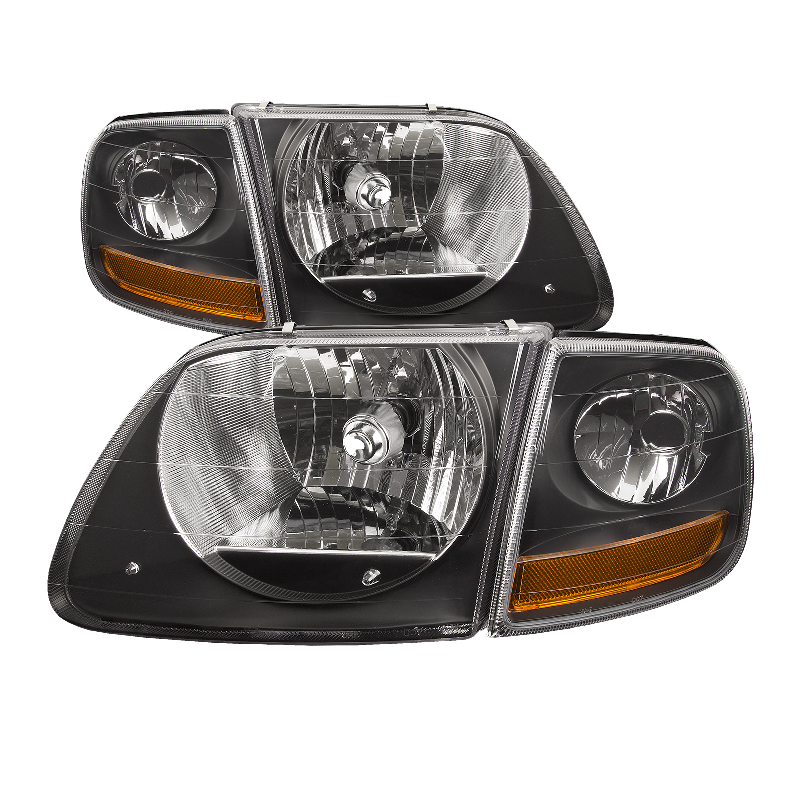 1997-2003 Ford F-150 Headlights Depot 97-03 Ford F-150 / 97-02 Expedition Headlights (Set; 4-Piece; Black; Clear Lens)