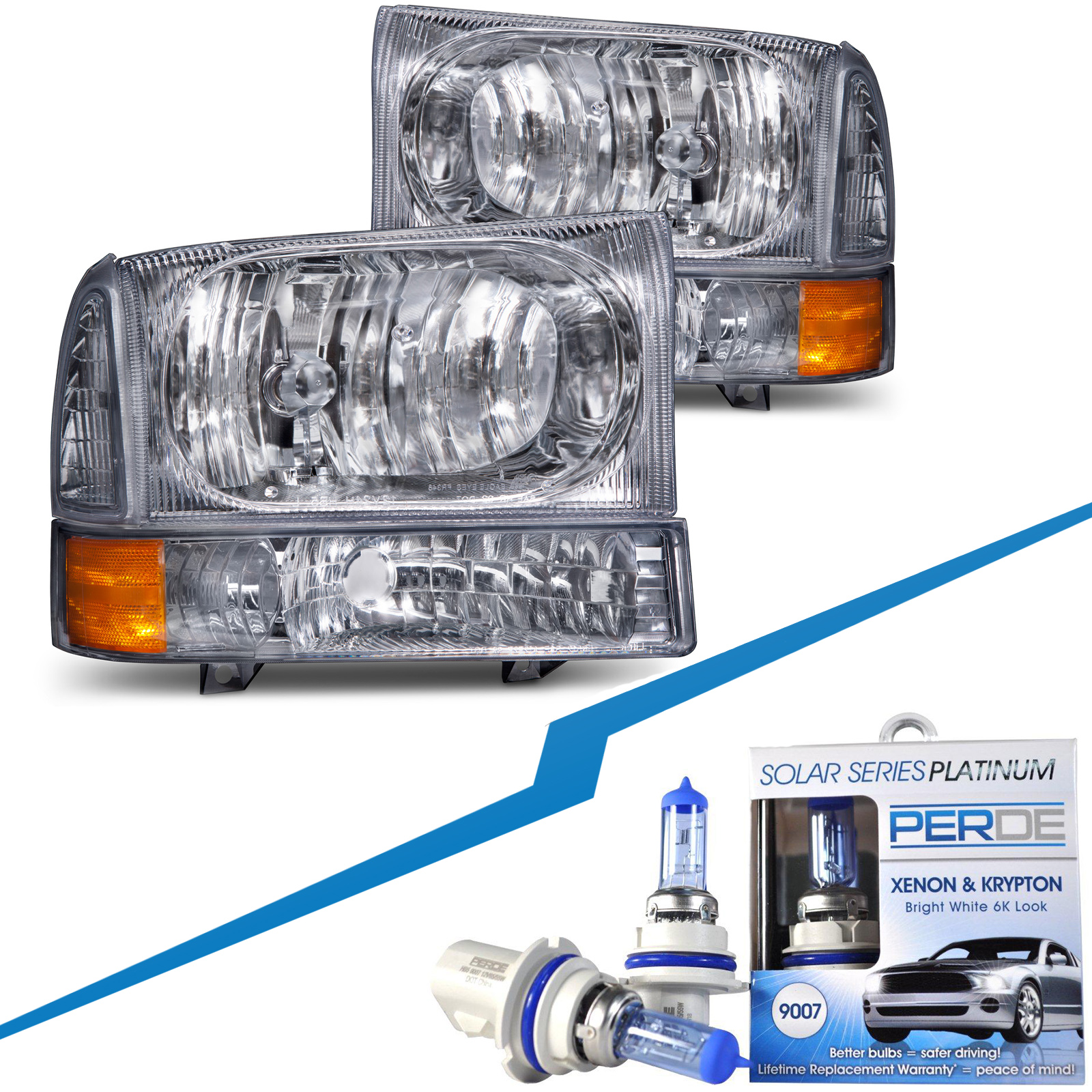 Headlights Fits Ford Excursion F-250 Super Duty F-350 F-450 F-550 Includes Driver and Passenger Side Halogen Headlamps