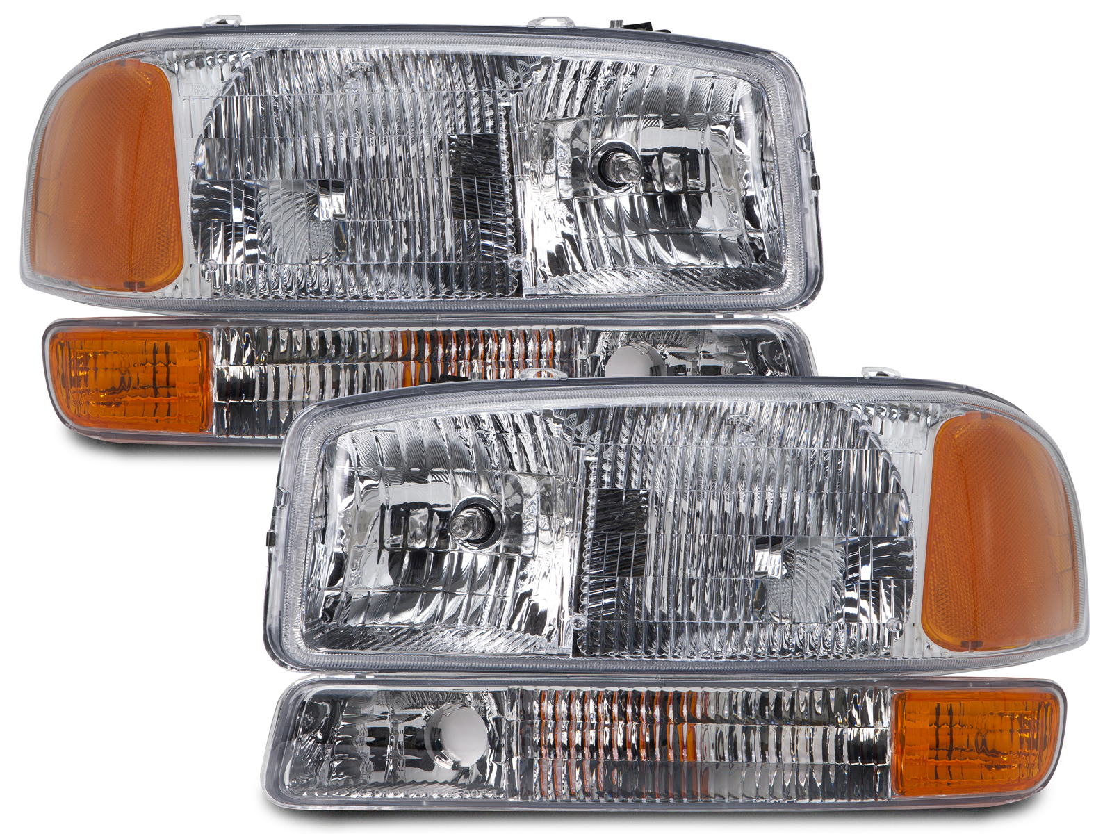Headlights Fits GMC Sierra 1500 HD 2500 3500 Yukon XL Includes Left Driver And Right Passenger Side Headlamps 4-Piece Set Chrome Housing Halogen Park Signal Lights