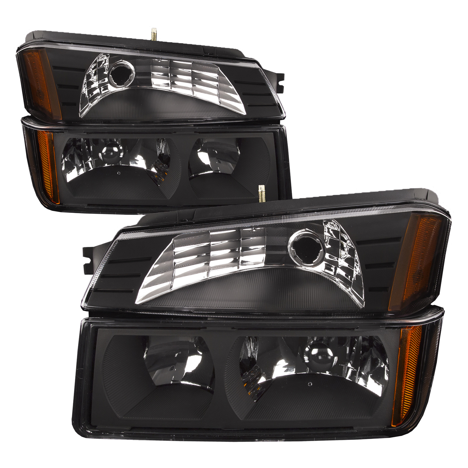 Black Housing Halogen Headlights Fits Chevrolet Avalanche 1500 2500 w/Body Cladding Includes Left Driver and Right Passenger Side Headlamps