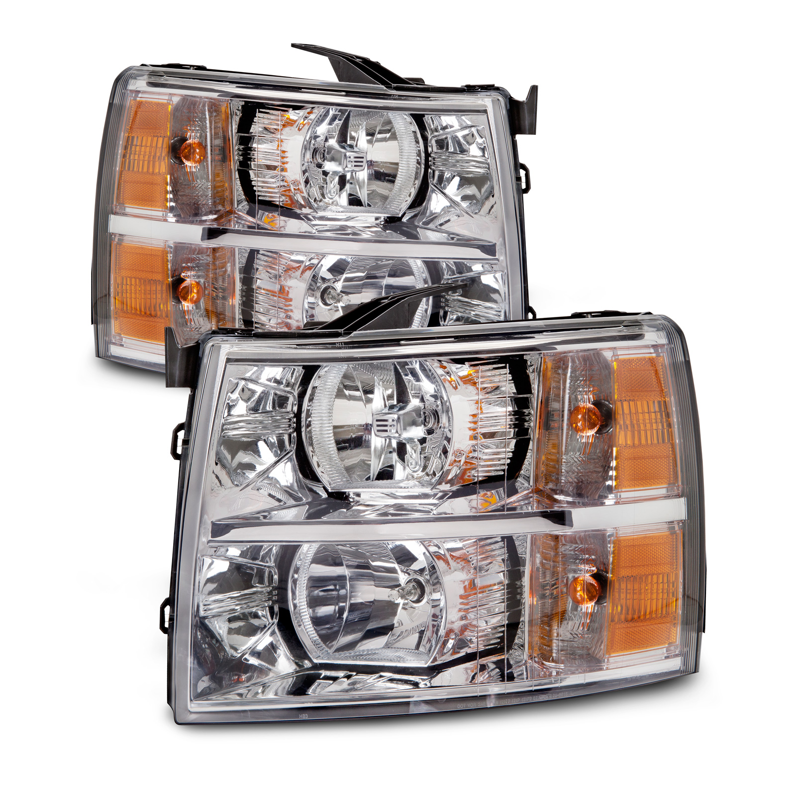 Headlights Fits Chevrolet Silverado 1500 2500 HD 3500 Includes Left Driver and Right Passenger Side Chrome Housing Halogen Lamps