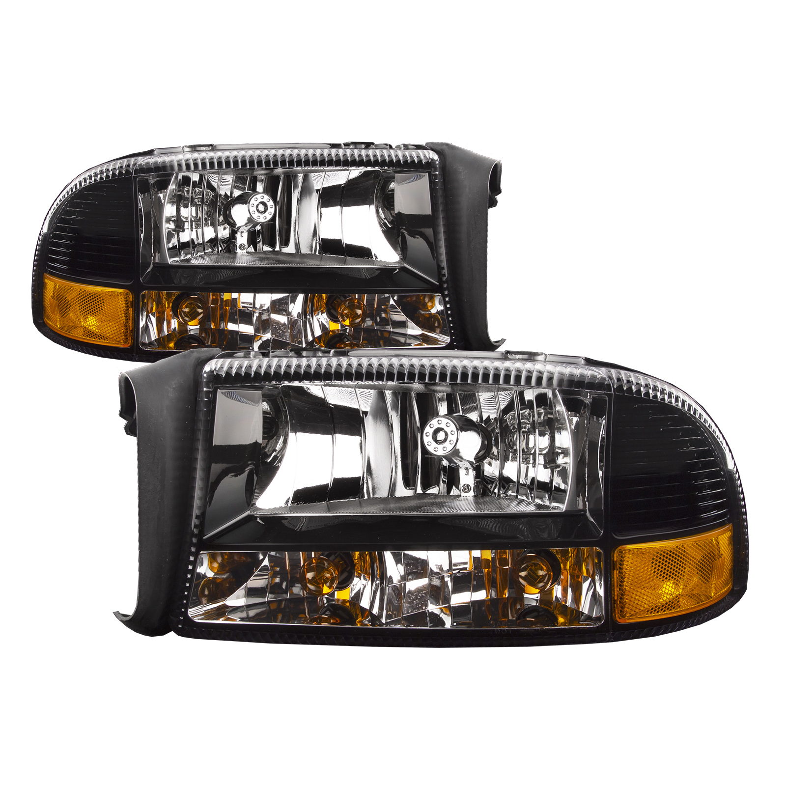 Headlights Depot Dodge Dakota | Durango Black Headlights (Set; Clear Lens; Black)