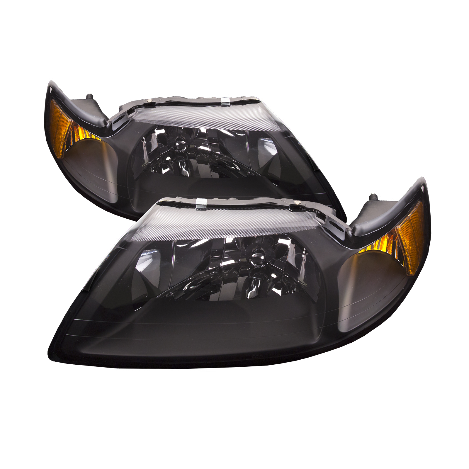 1999-2004 Ford Mustang PERDE 99-04 Ford Mustang Performance Headlights (Set; Black; Amber Side Markers; Clear Lens)