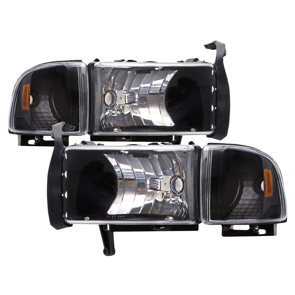 1994-2002 Dodge Ram Headlights Depot 94-02 Dodge Ram Euro Black Housing Headlights (Set; Clear Lens; Non-Sport)