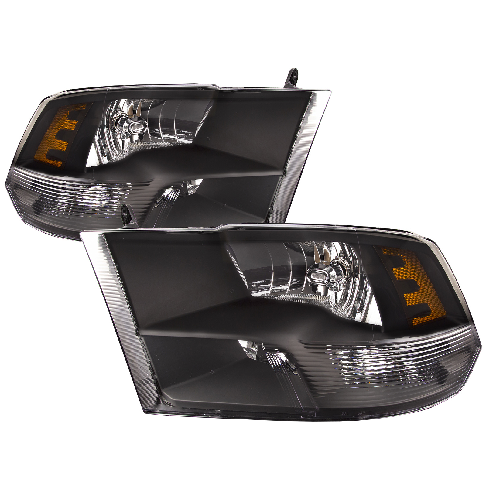 2013-2018 RAM 1500 Headlights Depot 13-18 Ram 1500/2500/3500 and 19-24 1500 Classic Headlights (Set; Halogen; Black Housing)