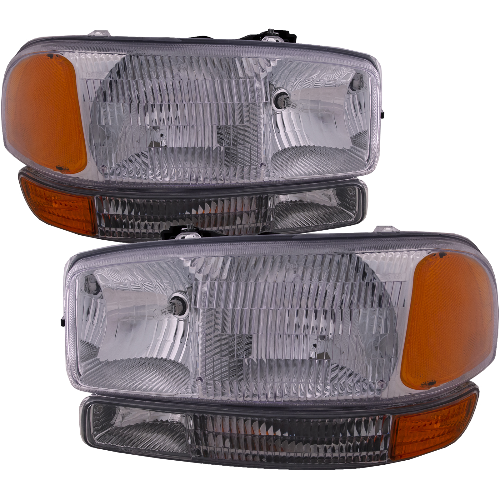 1999-2006 GMC Sierra Headlights Halogen Chrome Set 4-Piece Driver Left Passenger Right Pair Fits 1999-2006 GMC Sierra/2000-2006 Yukon