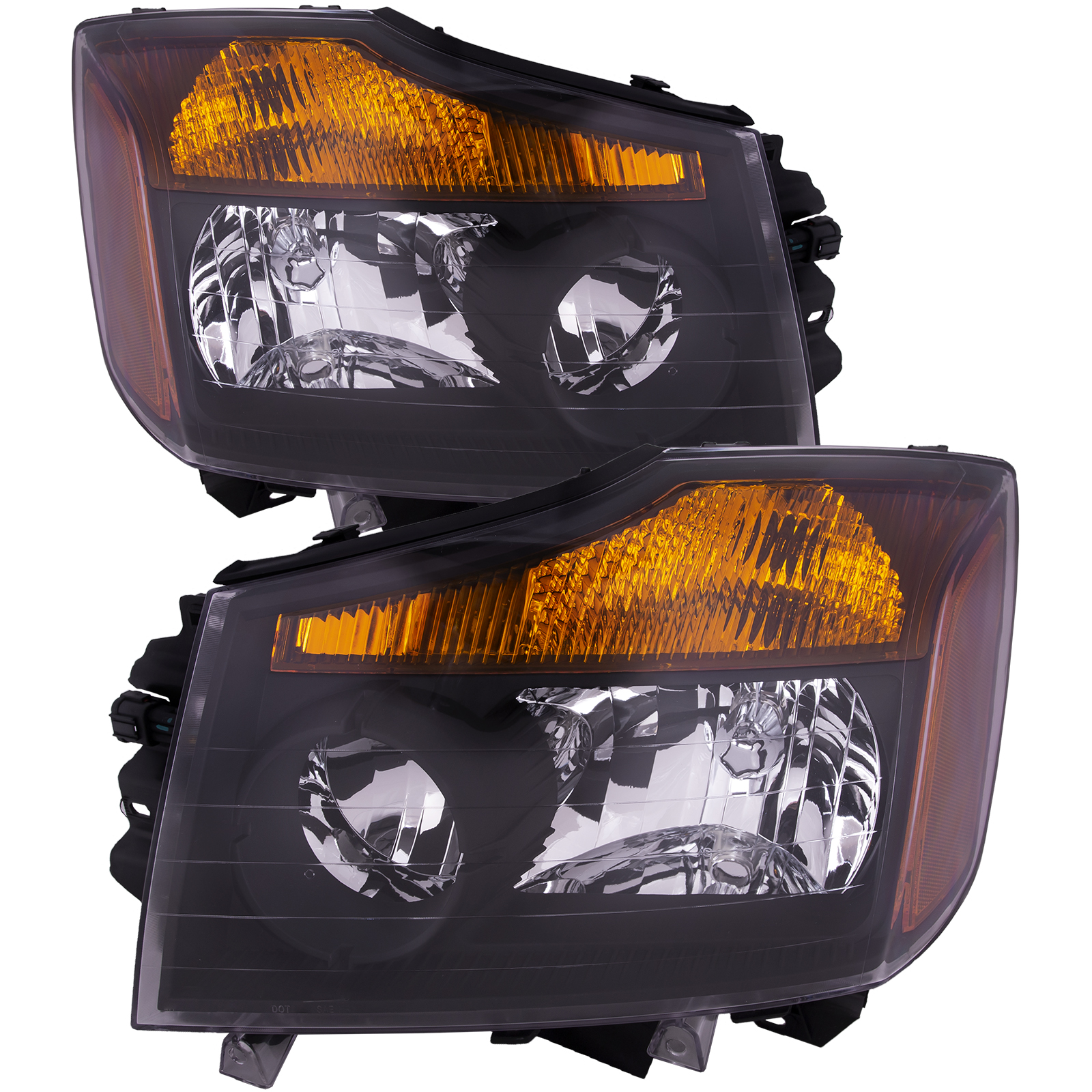 2008-2015 Nissan Titan Headlights Halogen Black w/Amber Set Driver Left Passenger Right Pair Fits 2008-2015 Nissan Titan