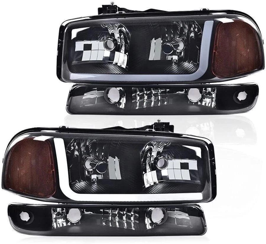 1999-2006 GMC Sierra Headlights Depot 99-06 GMC Sierra / Yukon Performance Headlights (Set; LED DRL; Black)