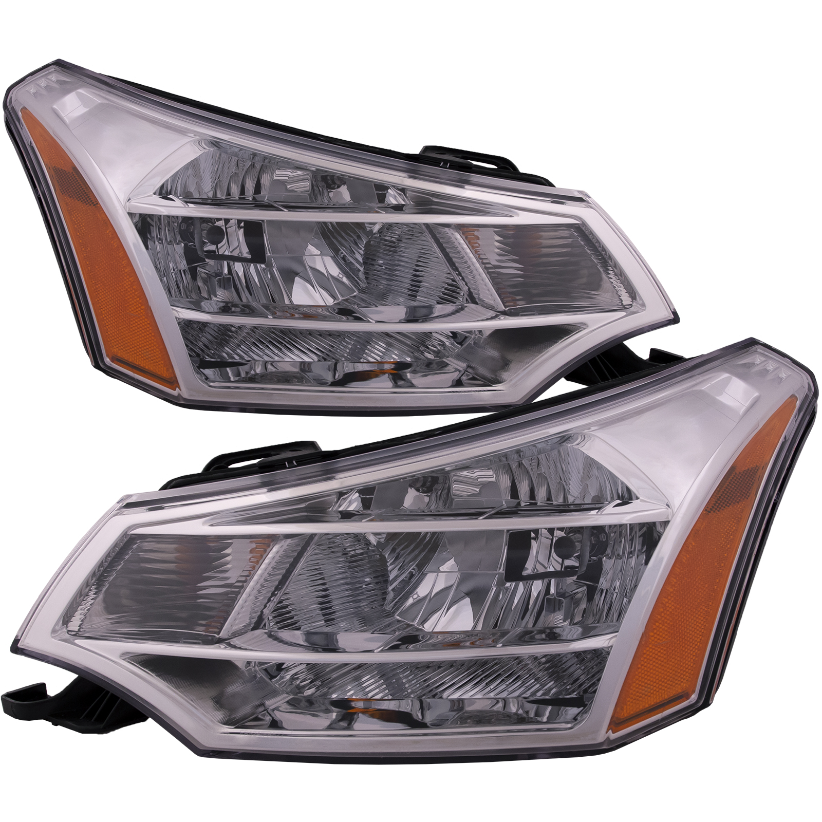 2008-2011 Ford Focus Headlights Set Fits 08-11 Ford Focus SE SEL Pair Halogen Chrome Headlamps