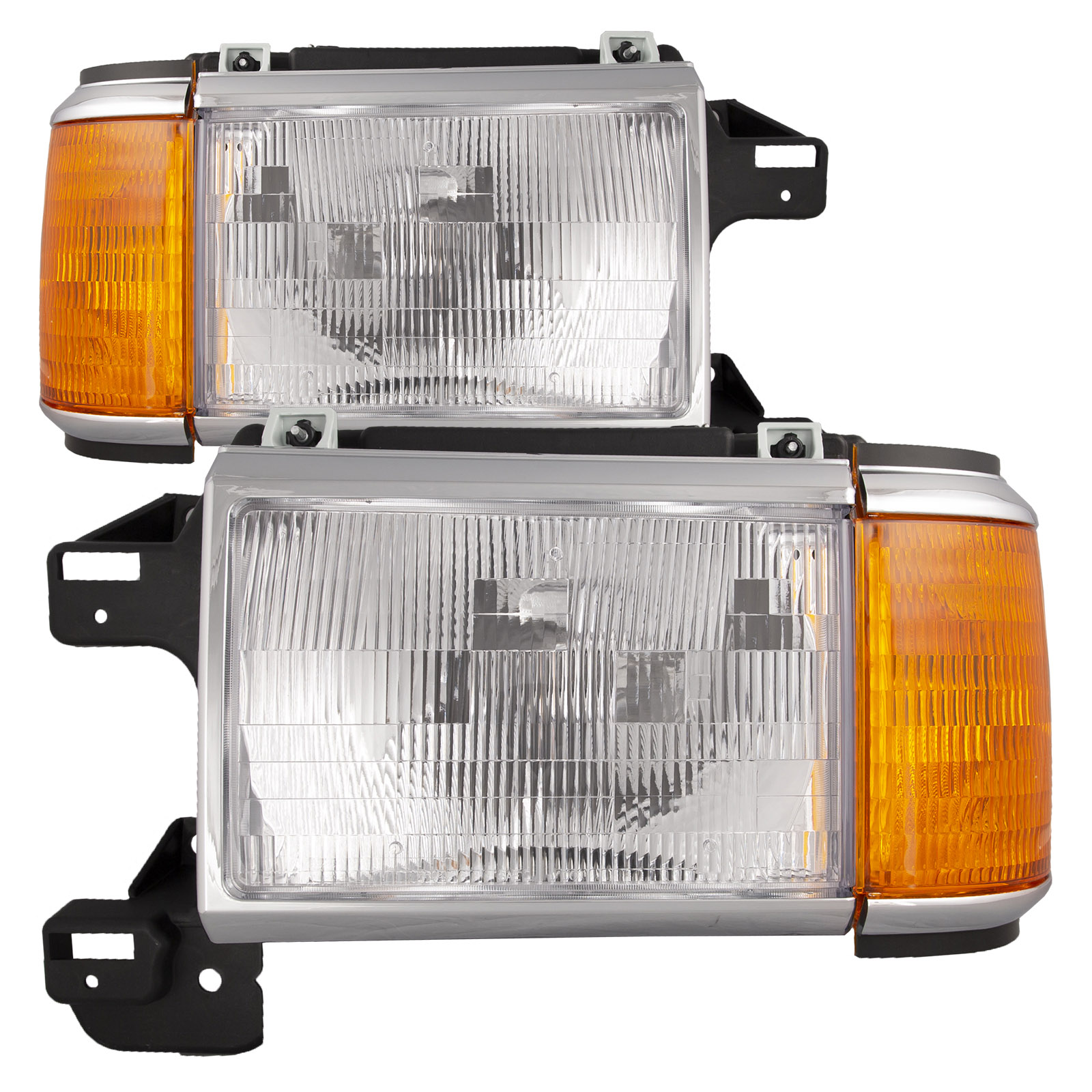 Headlights Fits Ford Bronco F-150 Includes Left Driver and Right Passenger Side Chrome Housing Halogen Headlamps