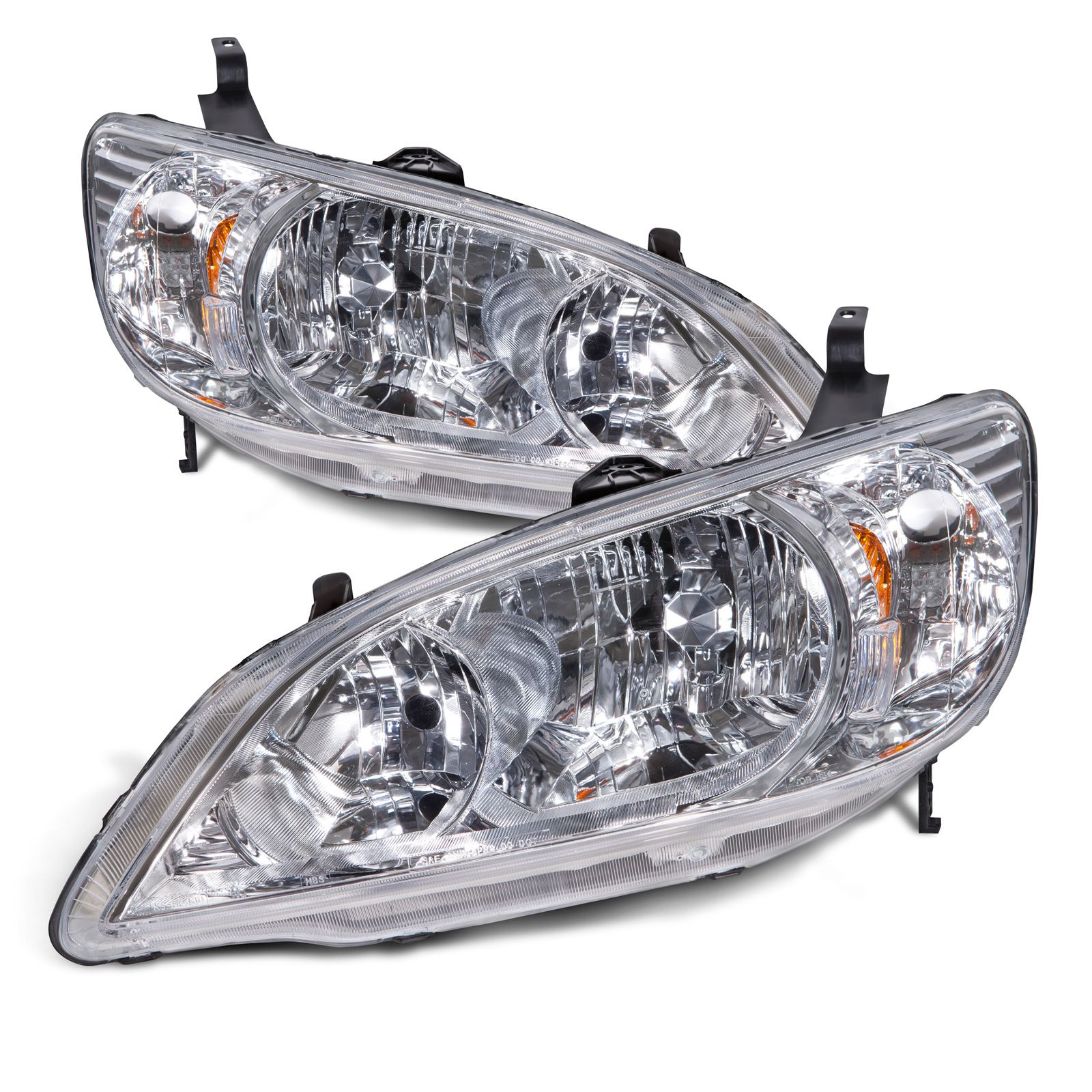 2004-2005 Honda Civic Headlights Chrome Halogen Set Left Right Pair Coupe Sedan Fits 2004-2005 Honda Civic DX/LX/EX/HX