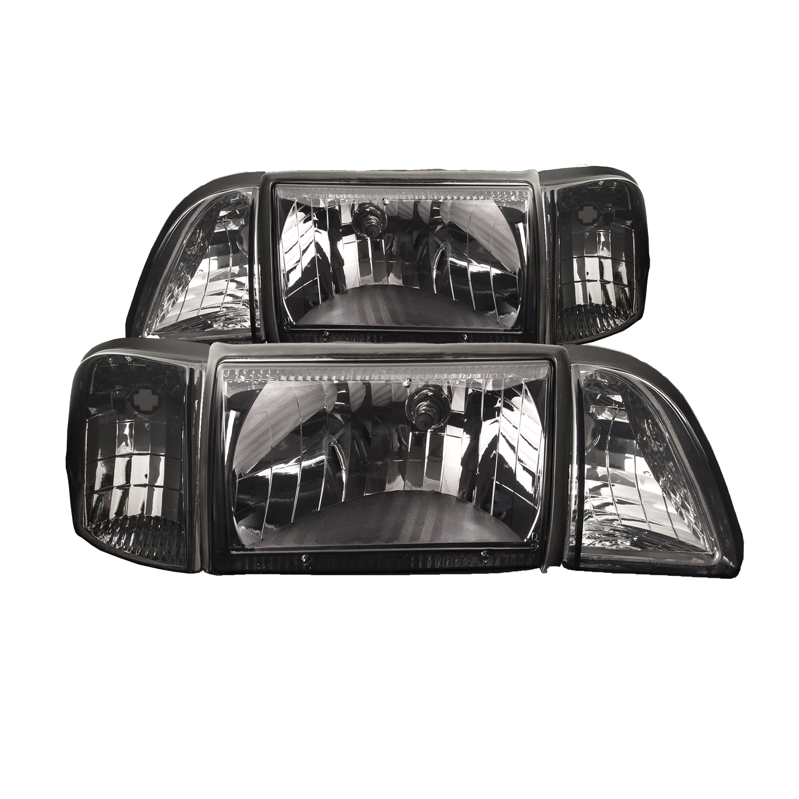 1987-1993 Ford Mustang PERDE 87-93 Ford Mustang Euro Style Headlights (Set; 12-Piece; Amber Side Markers; Smoked Lens)